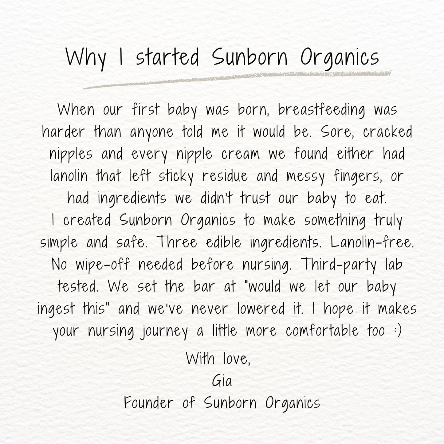 Sunborn Organics Nipple Balm | Nursing-Safe Lanolin-Free Nipple Cream with 3 Edible Ingredients for Sore or Cracked Nipples | Safe for Baby, No Wipe-Off, Third-Party Tested | Made in USA
