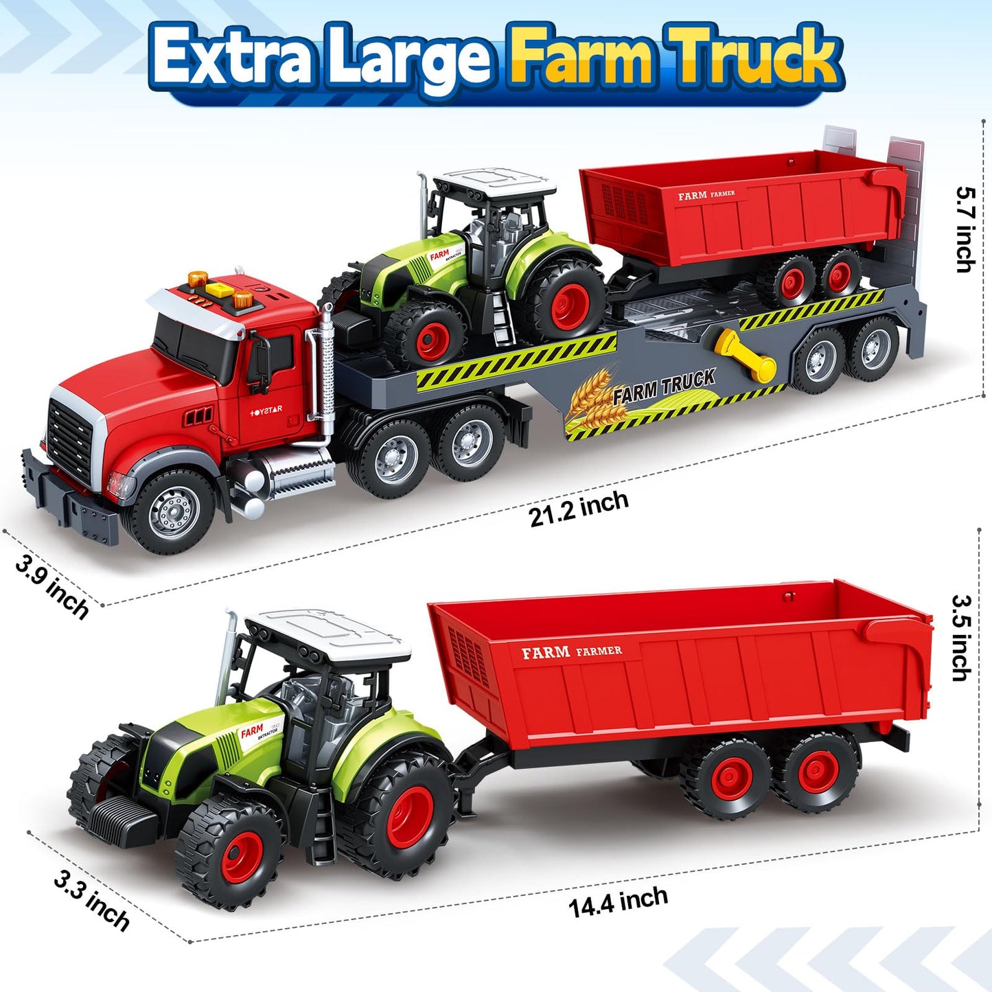 SpringFlower 21“ Extra Large Truck Toy, 3 4 5 6 Boys Toys with Tractors and Dump Truck, 3 in 1 Vehicle Toy with Sounds & Lights, Christmas Birthday Gift Kids Boy Toddlers Age 3 4 5 6 7