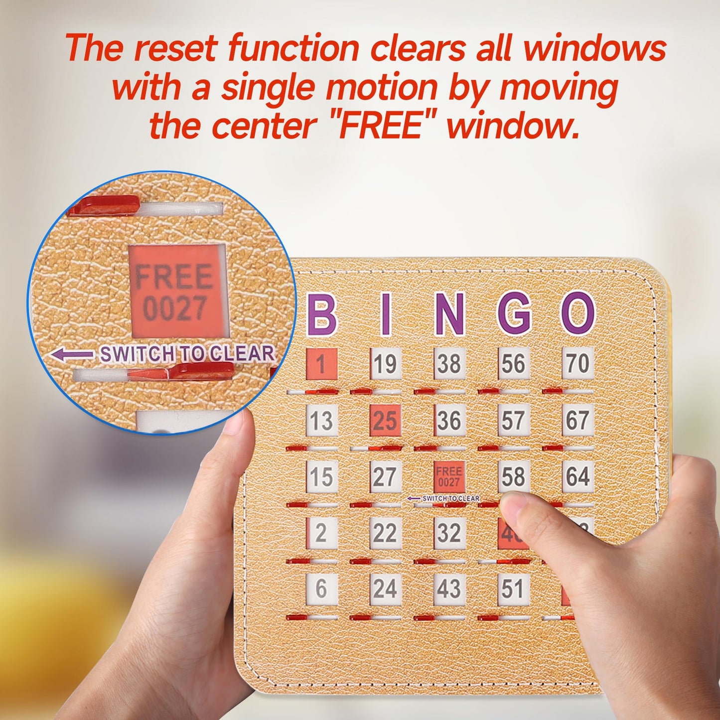 GSE Games & Sports Expert 50-Pack Reusable Shutter Bingo Cards, 5-Ply Stitched Fingertip Bingo Game Cards with Quick-Clear Sliding Windows for Large Groups Bulk Purchasing