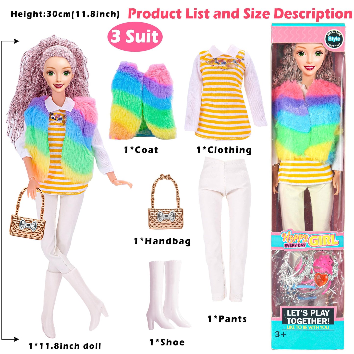 iBayda 6 Pack Fashion 11.5 inch American Toy Prinecess Dolls Playset with Outfits Dress Design and Accessories Like Handbag Hat Crown Necklace Suitcase (Gift Box Package)