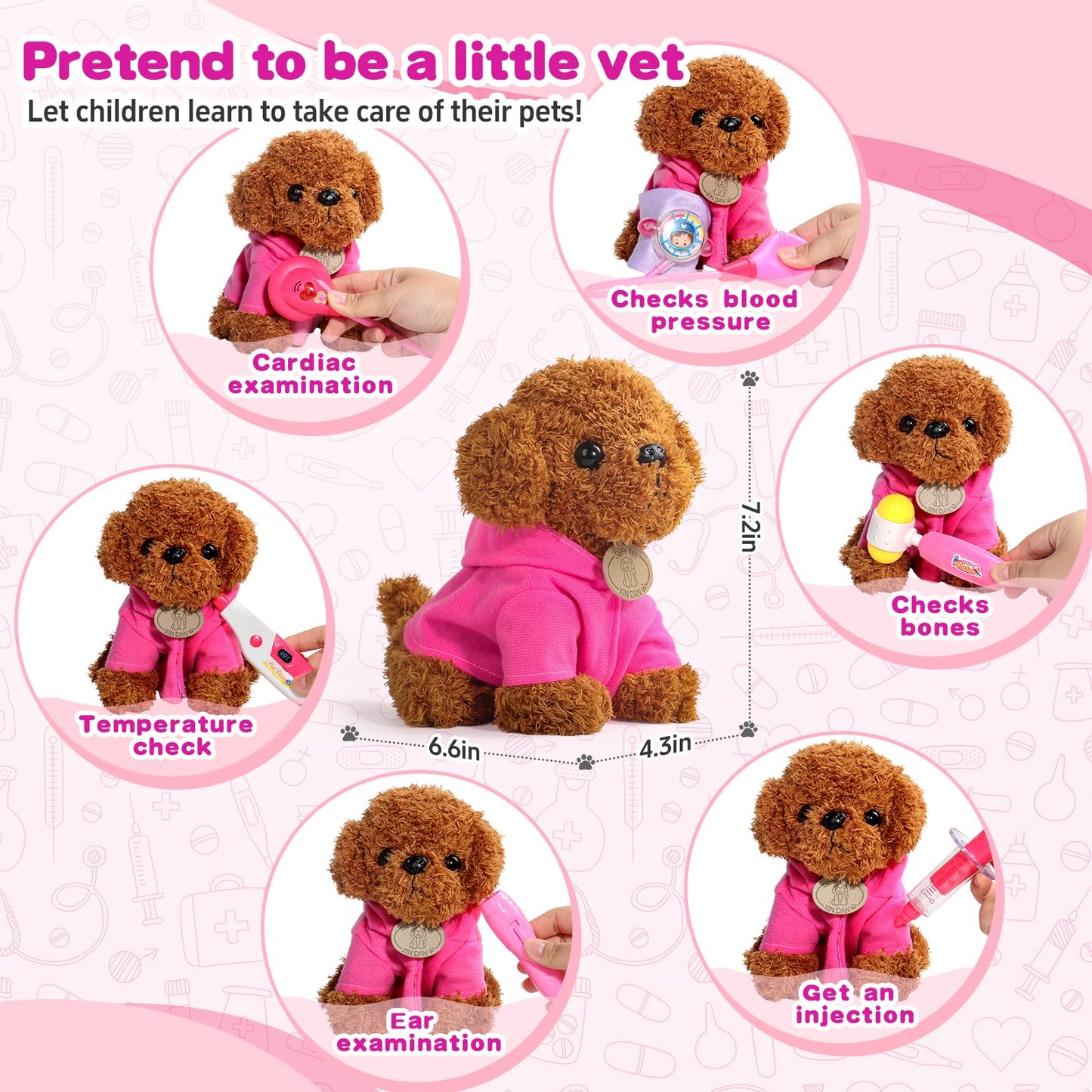 Doctor Kit for Toddlers 3-5 Girl Toys Birthday Gift for 2 3 4 Year Old Girls Kids Doctors Play Set with Plush Dog, Toy Stethoscope & Carrying Bag for Veterinarian Pretend Play