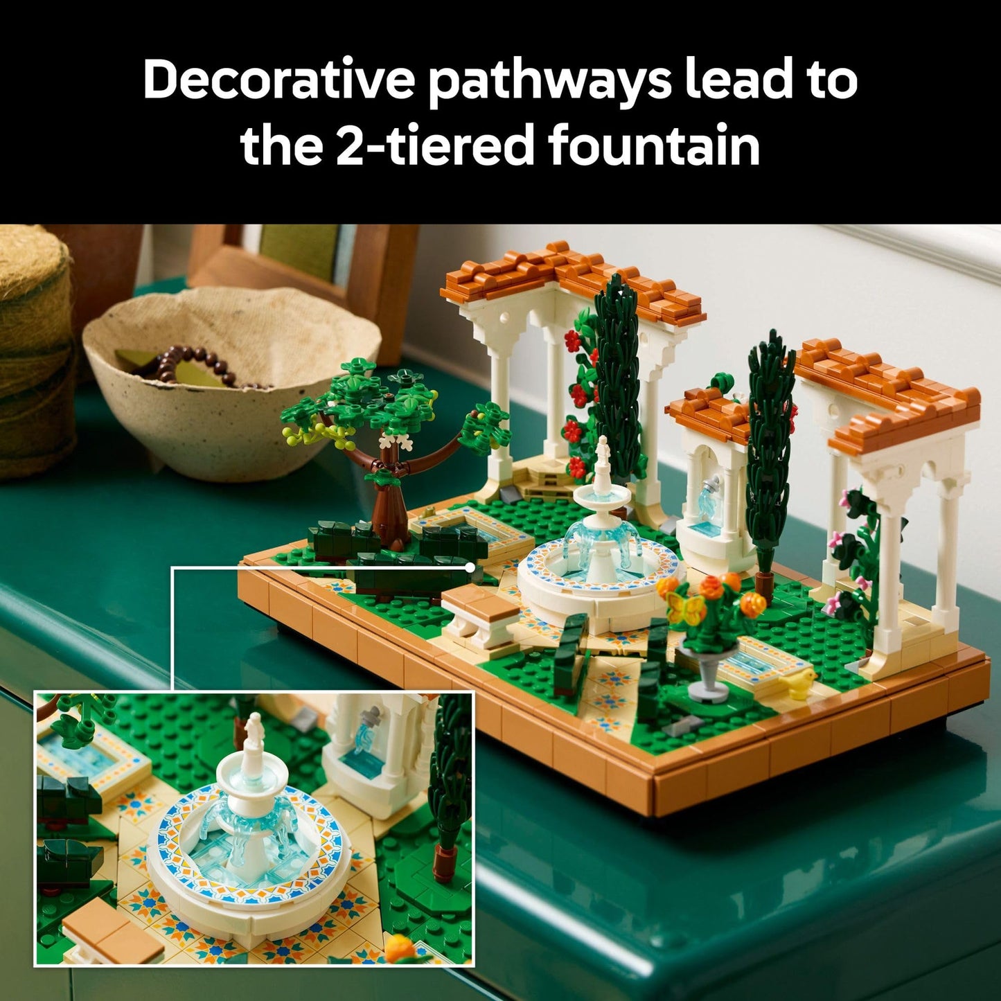 LEGO Icons Fountain Garden Building Set - DIY Kit for Adults, Ages 18+ - Miniature Craft Building Blocks for Home Decor, Display - Gift for Birthdays - with Cypress Trees and Grape Vines - 10359