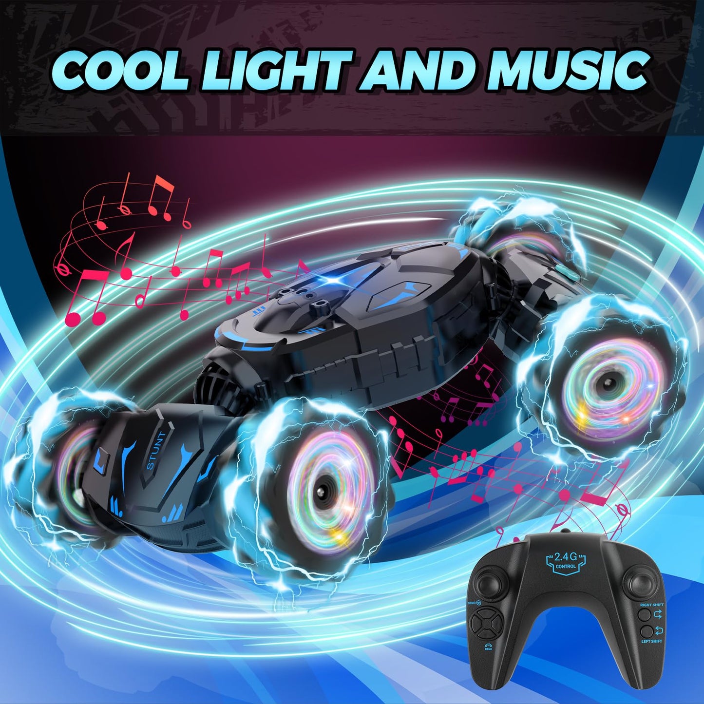 Nitigo Gesture RC Car Hand Controlled Rc Car Toys for Boys Girls 6-12, 2.4GHz 360° Rotation 4WD Gesture Sensing Rc Stunt Car with Light & Music & Spray, Birthday Gifts for Kids