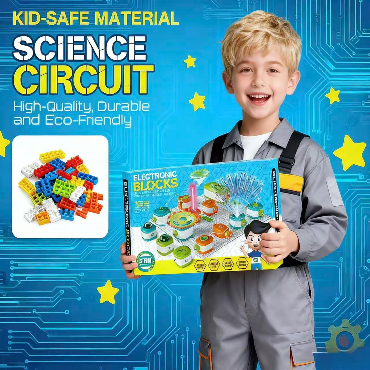 Science Kits for Kids - STEM Educational Circuits Kit for Kids, 168 Projects 37 Circuit Parts Electronics Building Blocks, Science Experiment Toy - DIY Engineering Gift for Boys Girls Ages 3+