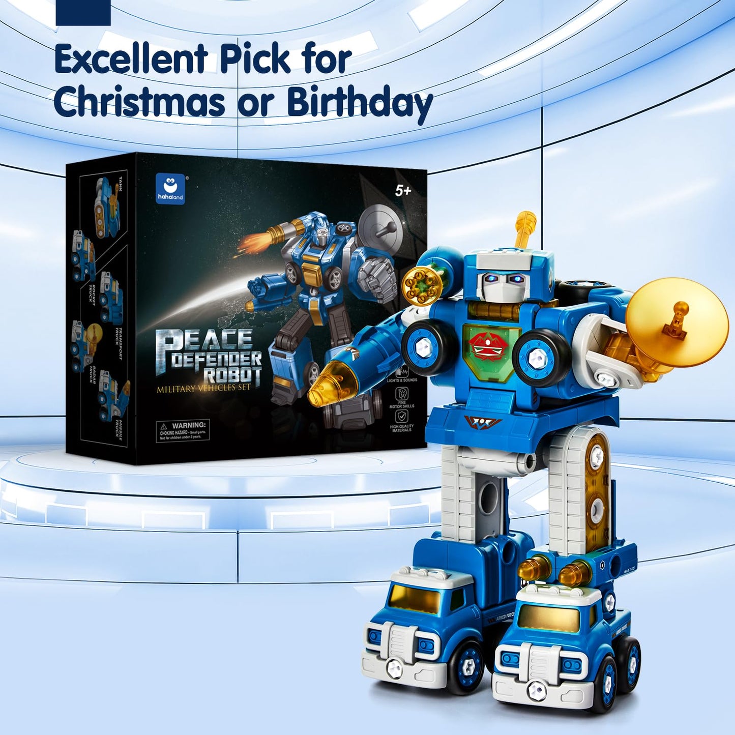 hahaland Toys for 5 Year Old Boy Birthday Gift, Stem Boys Toys 6 Year Old Boy Gifts, 5 in 1 Building Take Apart Trucks Transform to Robot Kids Ages 5-8, Montessori Creative Educational Drill Screw Set