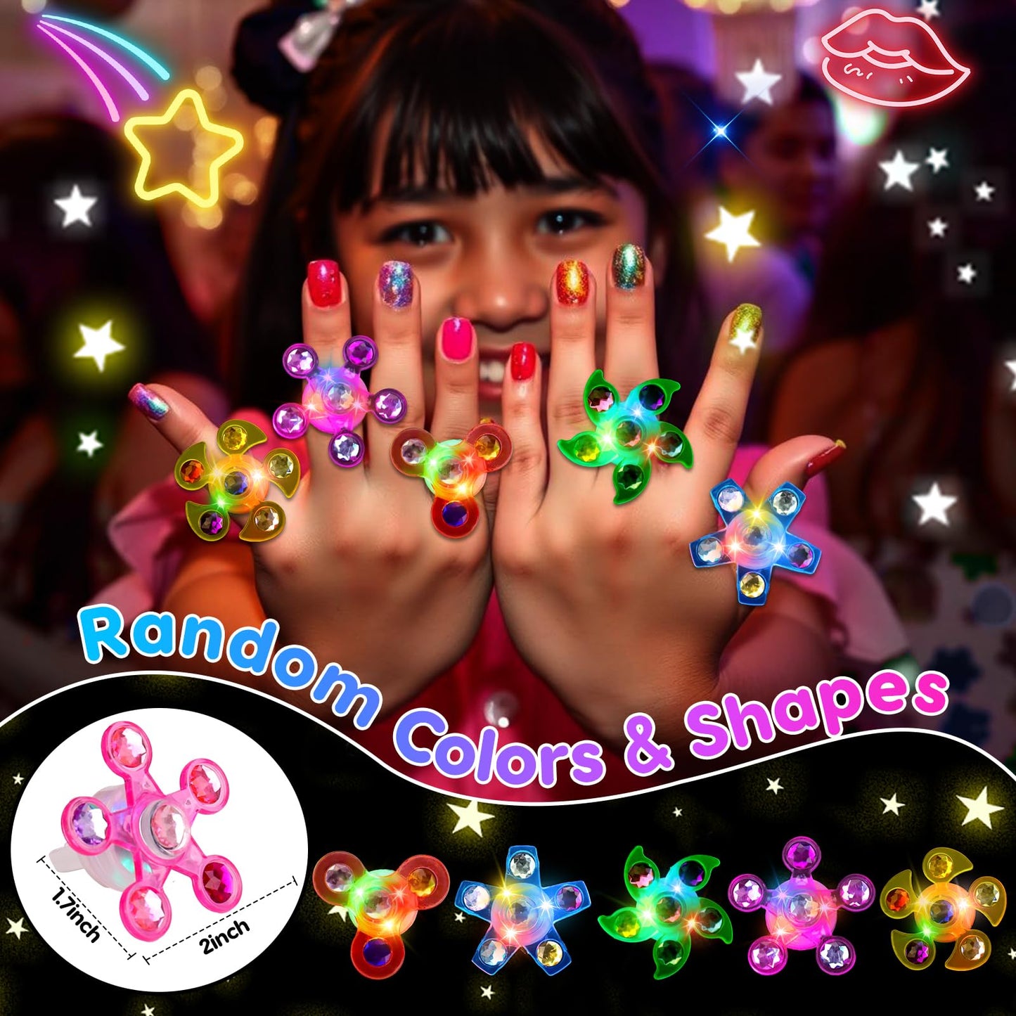 24PCS LED Light Up Fidget Spinner Rings Glow Party Favors Bulk for Kids 4-8 8-12 Summer Goodie Treat Bags Stuffers Pinata Fillers Carnival Prizes Classroom Treasure Box Toys Birthday Return Gifts