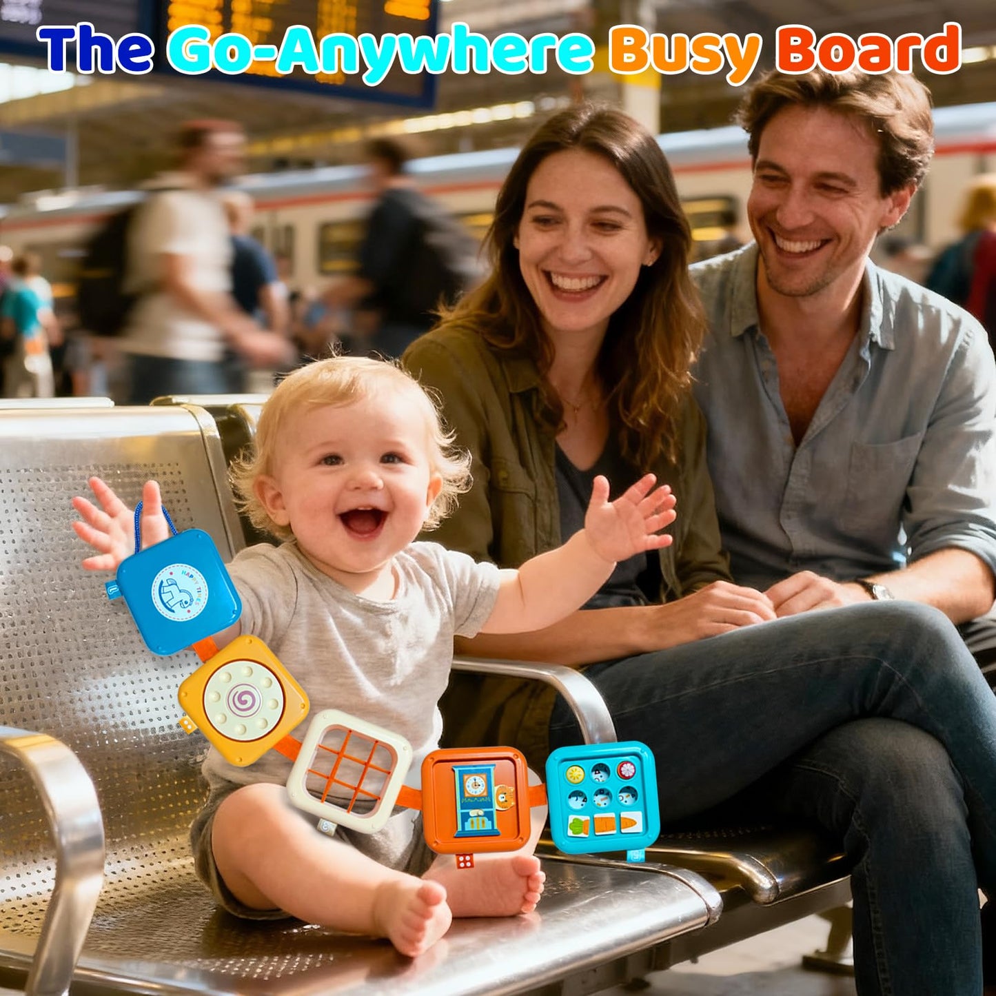 Montessori Busy Board for 1 Year Old, Airplane Toys for Babies 6-12 Months, Sensory Fine Motor Skills Activity Cube, Baby Travel Car Seat Toys for Toddler 1-3
