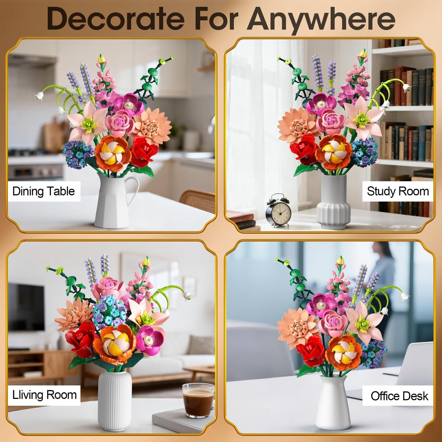 Flower Bouquet Building Set, 762Pcs Flowers Model Kit Creative STEM Toy for Home Office Decor, Valentine's Day/Birthday/Mother's Day for for Women Kids Girls