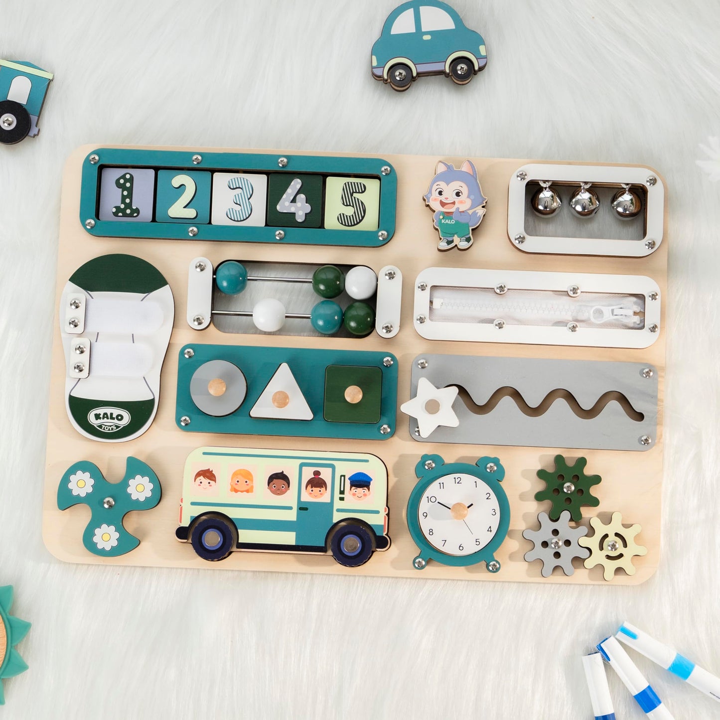 KALOTOYS Large Montessori Busy Board for Baby & Toddlers 1-3 — 17-Inch Wooden Sensory Activity Board — Fine Motor Skills & Early Learning Educational Toy for 1 2 3 Year Old, Travel Friendly & Safe