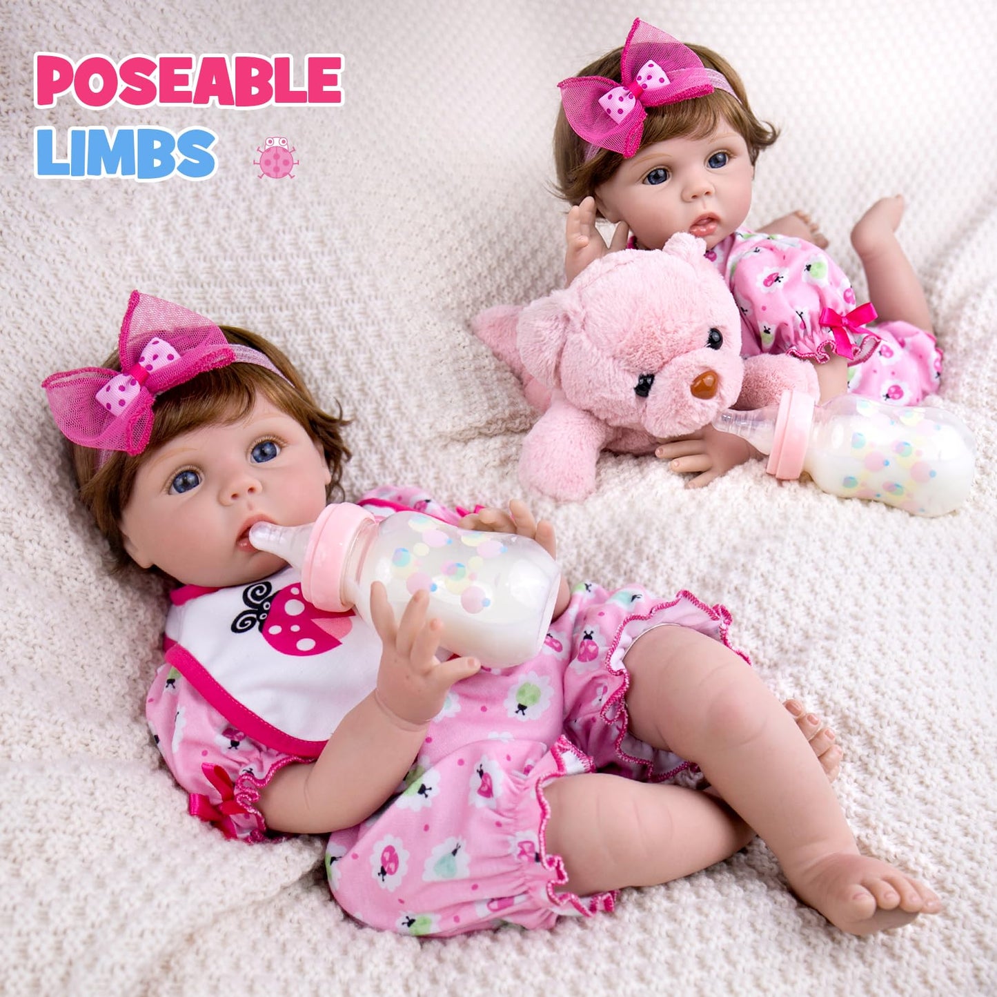 Aori Lifelike Reborn Baby Dolls - 22" Realistic Weighted Cloth Body Baby Girl with 3/4 Soft Vinyl Limbs, Newborn Toddler Doll for Kids Ages 3+ Years