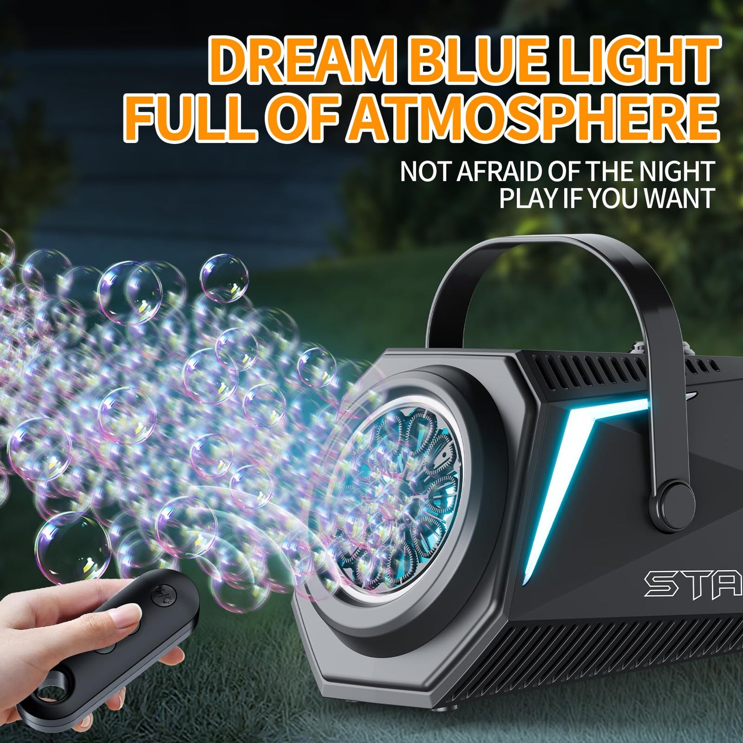 Bubble Machine with Remote 10 Hole Bubble Blower Machine with One-Click Start, Portable for Kids, Weddings, Birthday Parties, Outdoor Activities (Black)