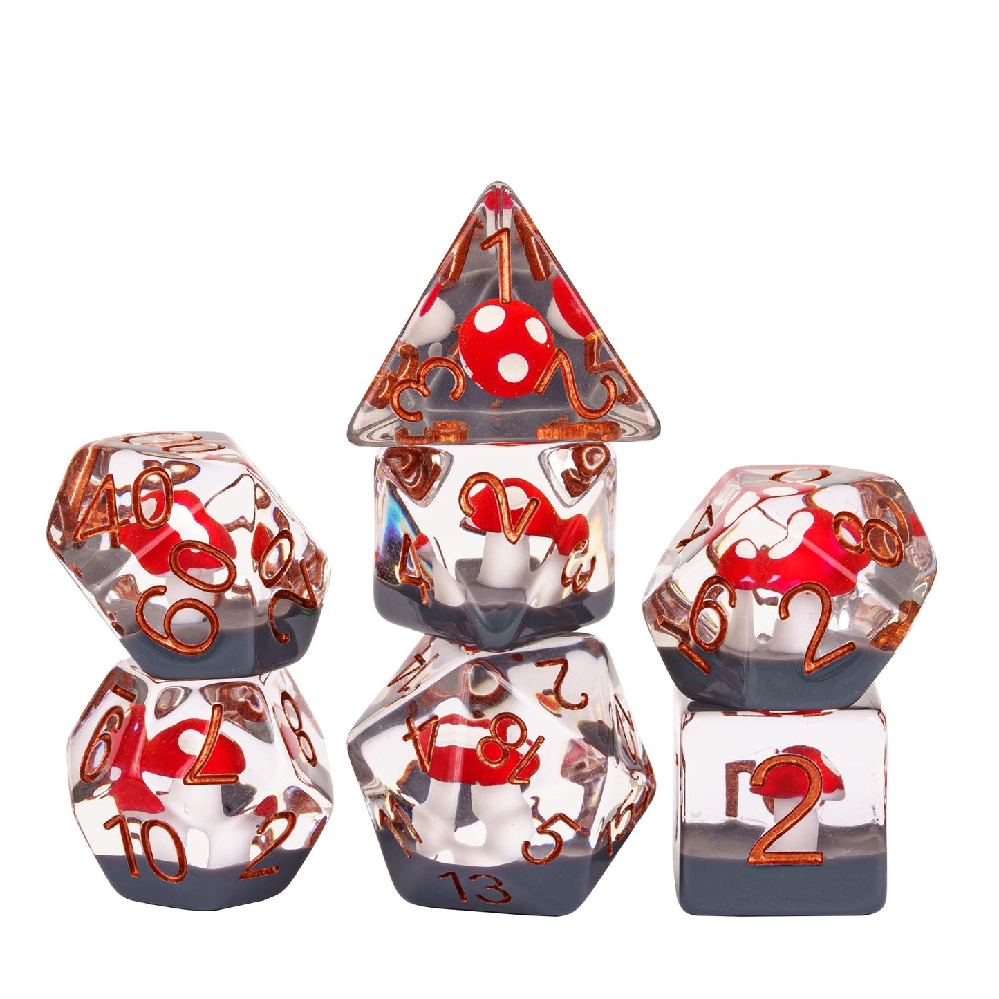 UDIXI 7PCS Mushroom DND Dice Set, Resin Red Mushroom D&D Dice Set for Role Playing Games and Board Game