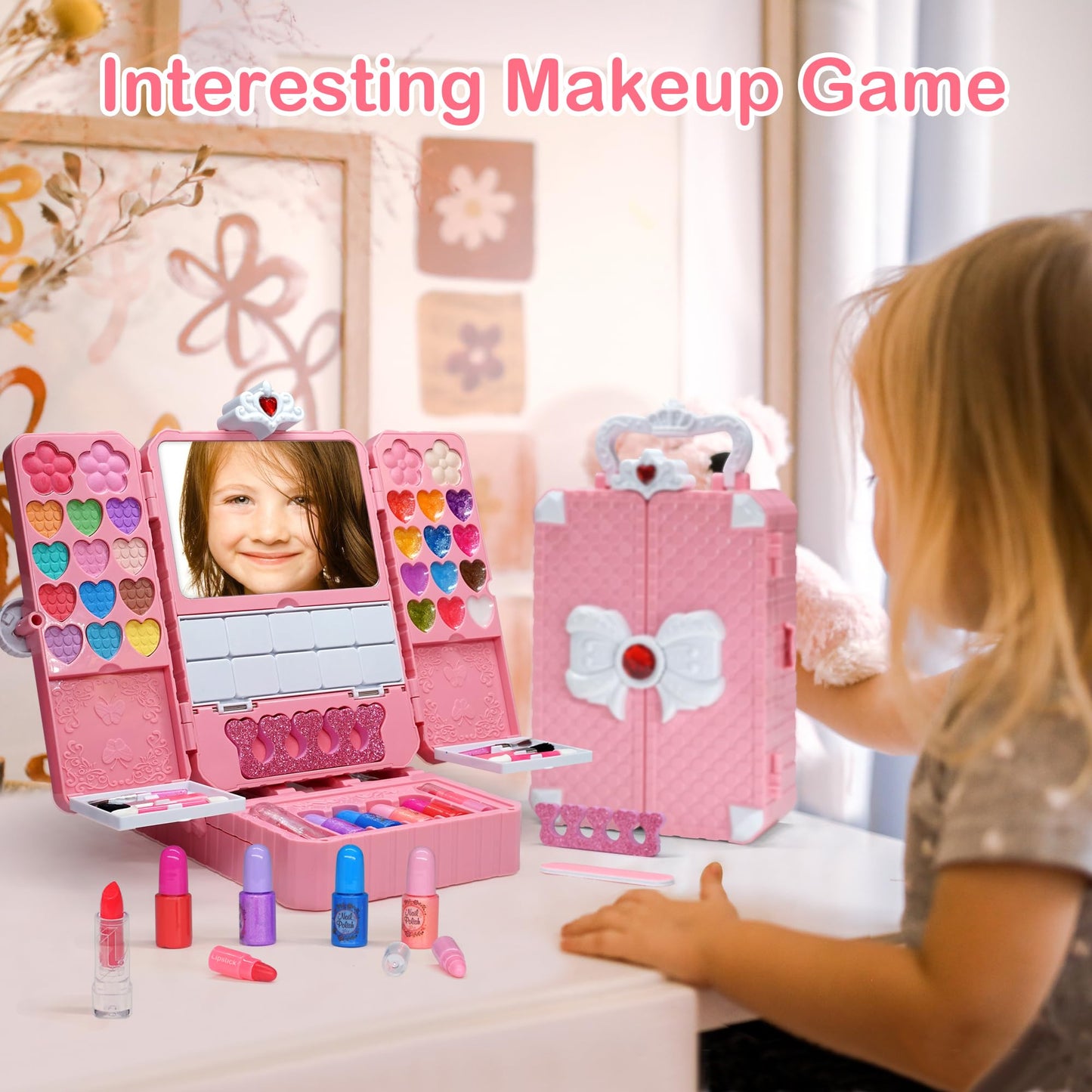 Kids Makeup Sets for Girls 5-8, 74 Pcs Kids Makeup Kit for Girls Non-Toxic Washable Real Cosmetic Set, Play Make Up Kit, Toddlers Birthday Gifts Princess Toys for 3 4 5 6 7 8 9 10 11 12 Year Old