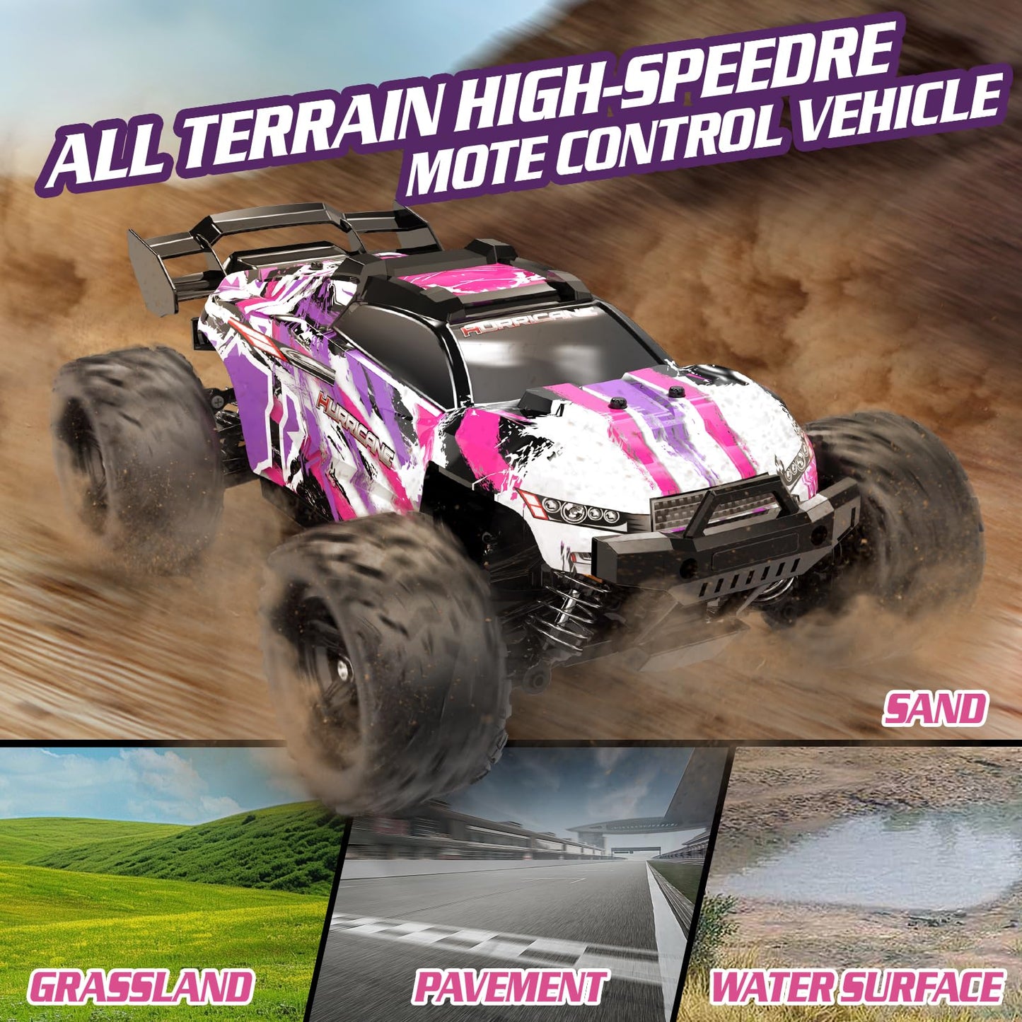 Womaqu Pink Remote Control Car for Girls, 1:18 Fast rc Cars for Girls with 40+ KM/H 4WD Off-Road rc Truck, Includes 2 Rechargeable Batteries, 8 9 10 11 12 13 Year Old Girl Gifts