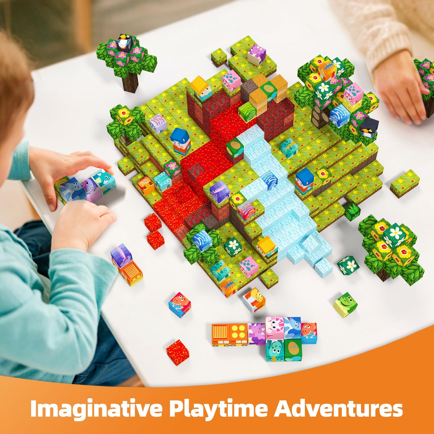 GobiDex Large Size Magnetic Building Blocks Volcano Dinosaur Set for Toddler, 100PCS Sensory STEM Toys for Kids Ages 3-5 5-7 4-8, Birthday Gifts for 3+ Year Old Boys Girls Kids (1 inch)