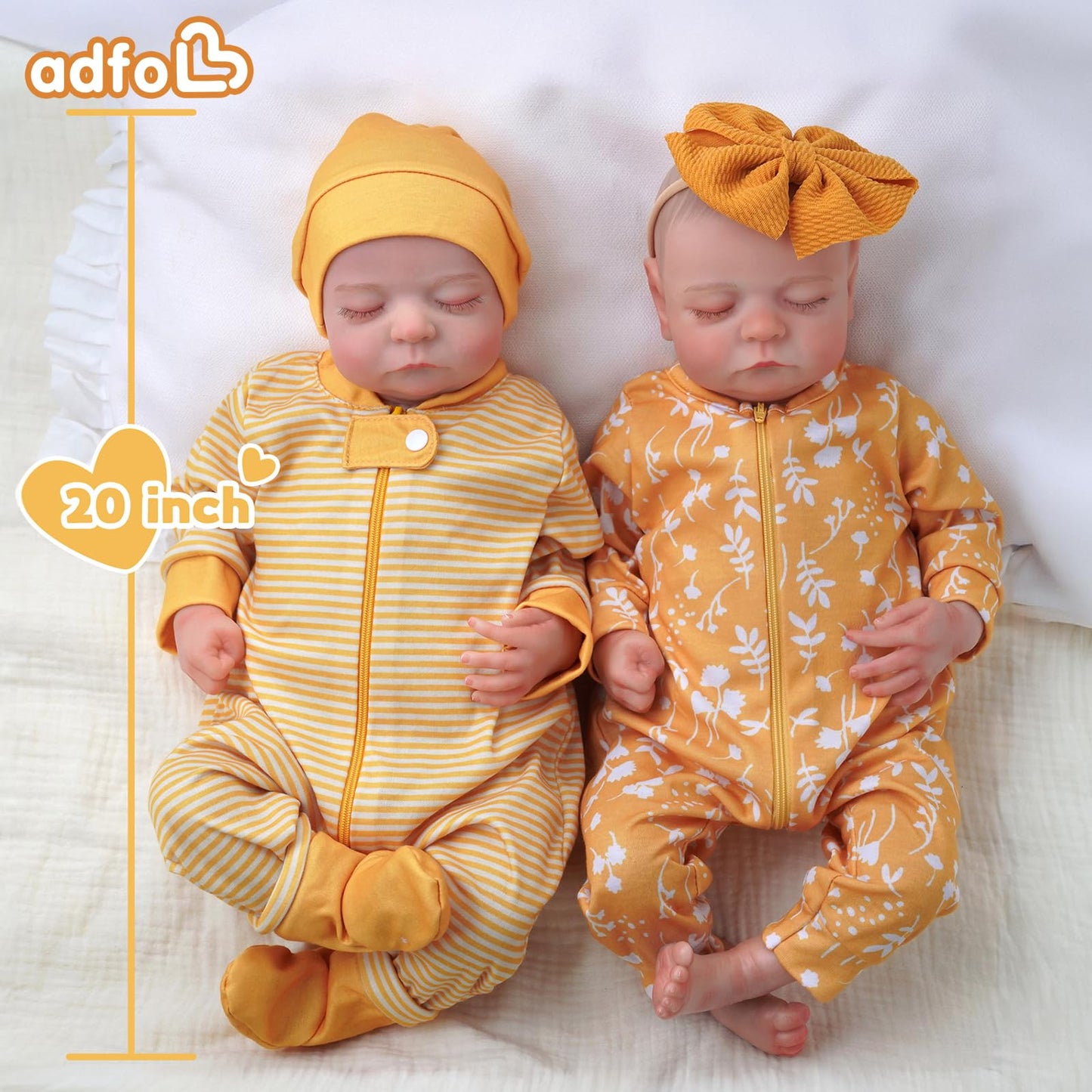 ADFO Lifelike Reborn Baby Dolls Twins, 20 inch Realistic Newborn Real Life Baby Boy Girl Dolls Soft Vinyl Baby Dolls with Clothes and Toy Gift for Kids Age 3+