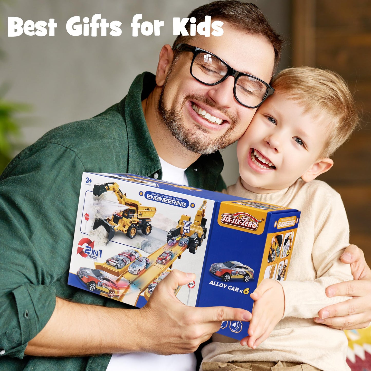 Construction Toy Truck with Race Track Launcher, 2-in-1 Storage Dump Truck and Excavator Playset with 10 Mini Cars, Racing Track Toys for Kids Ages 3-8, Birthday Gift for Boys Girls