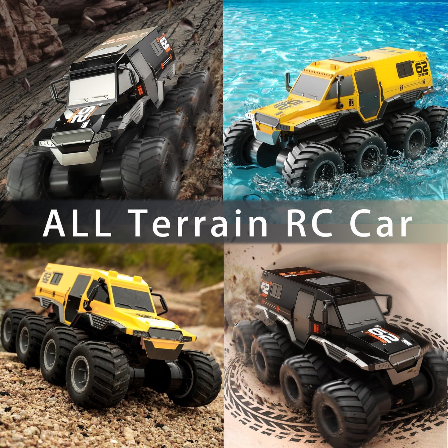 KB KAIBO 1:12 Large Amphibious Remote Control Car Monster Truck - 8WD All Terrain Waterproof RC Toy for Kids, 7.4V High-Speed Remote Control Car for Boys Girls Ages 6-12, Perfect Birthday Gifts -Black