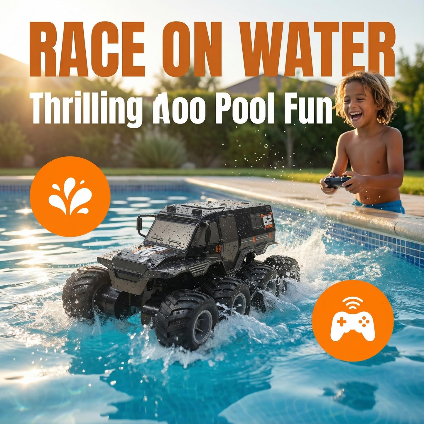 KB KAIBO 1:12 Large Amphibious Remote Control Car Monster Truck - 8WD All Terrain Waterproof RC Toy for Kids, 7.4V High-Speed Remote Control Car for Boys Girls Ages 6-12, Perfect Birthday Gifts -Black