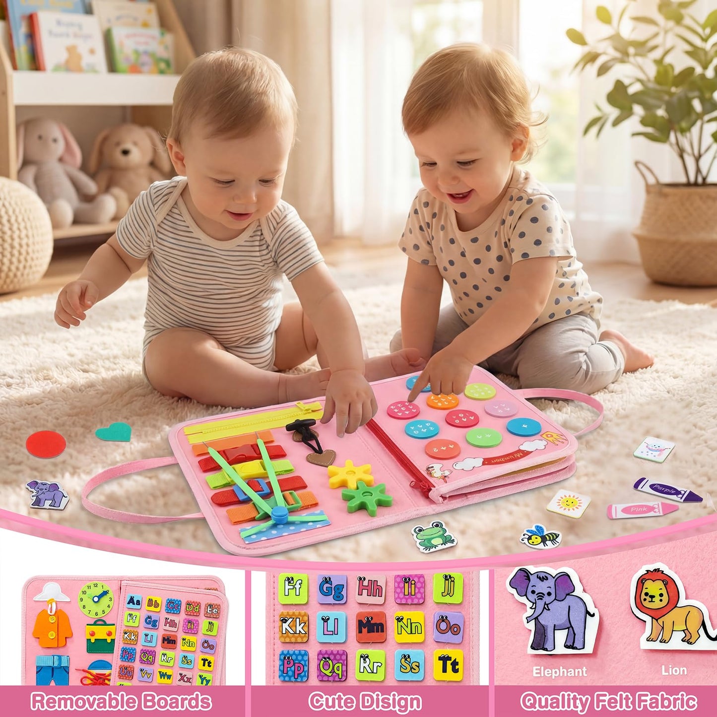 Mulaisu Toddler Busy Board Montessori Toys for Toddlers Girls 1-3 Year Old Birthday Gifts, Sensory Busy Book Learning Educational Activities, Airplane Car Travel Toy