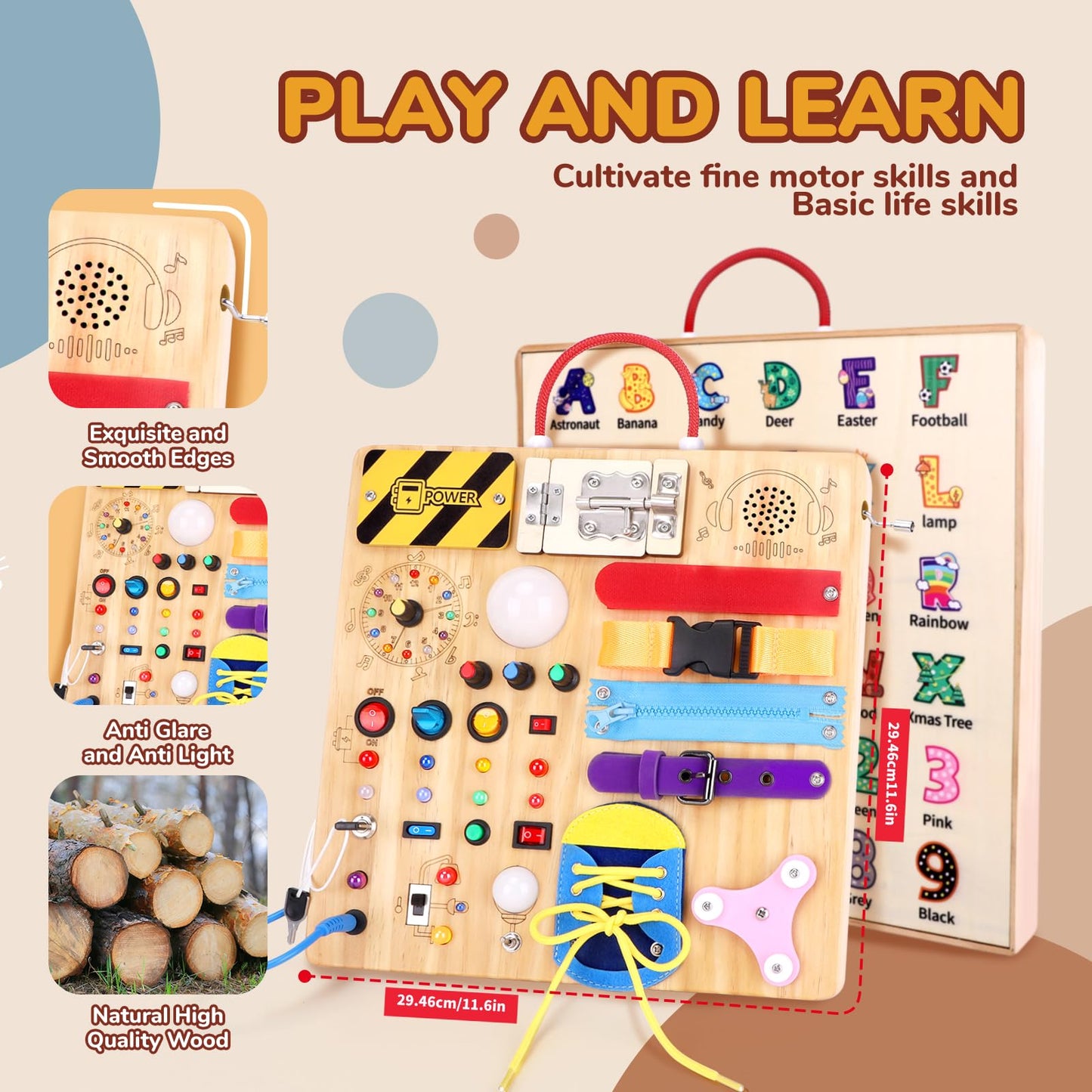 Sumsoltic Busy Board,Montessori Toys for 1-3 Year Old Boys & Girls,Travel Educational Learning Activities for Toddlers,Sensory Toy for Kids with Autism (Busy Board v3)