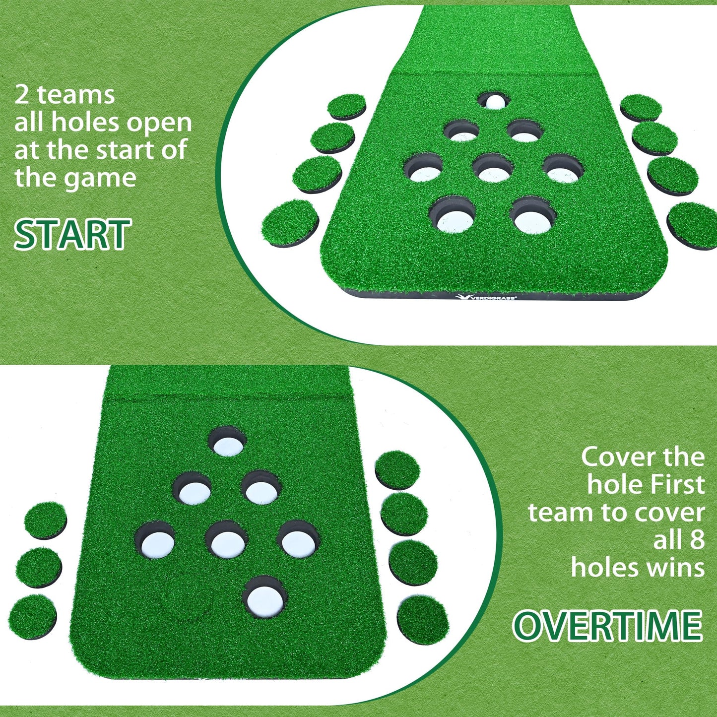 VERDIGRASS Golf Putting Game Set for Indoor & Outdoor,Portable Golf Pong Putting Green Mat with 2 Putters, 2 Balls,16 Hole Covers, 1 Storage Bag for Home, Backyard, Office & Party,Great Gifts for Men