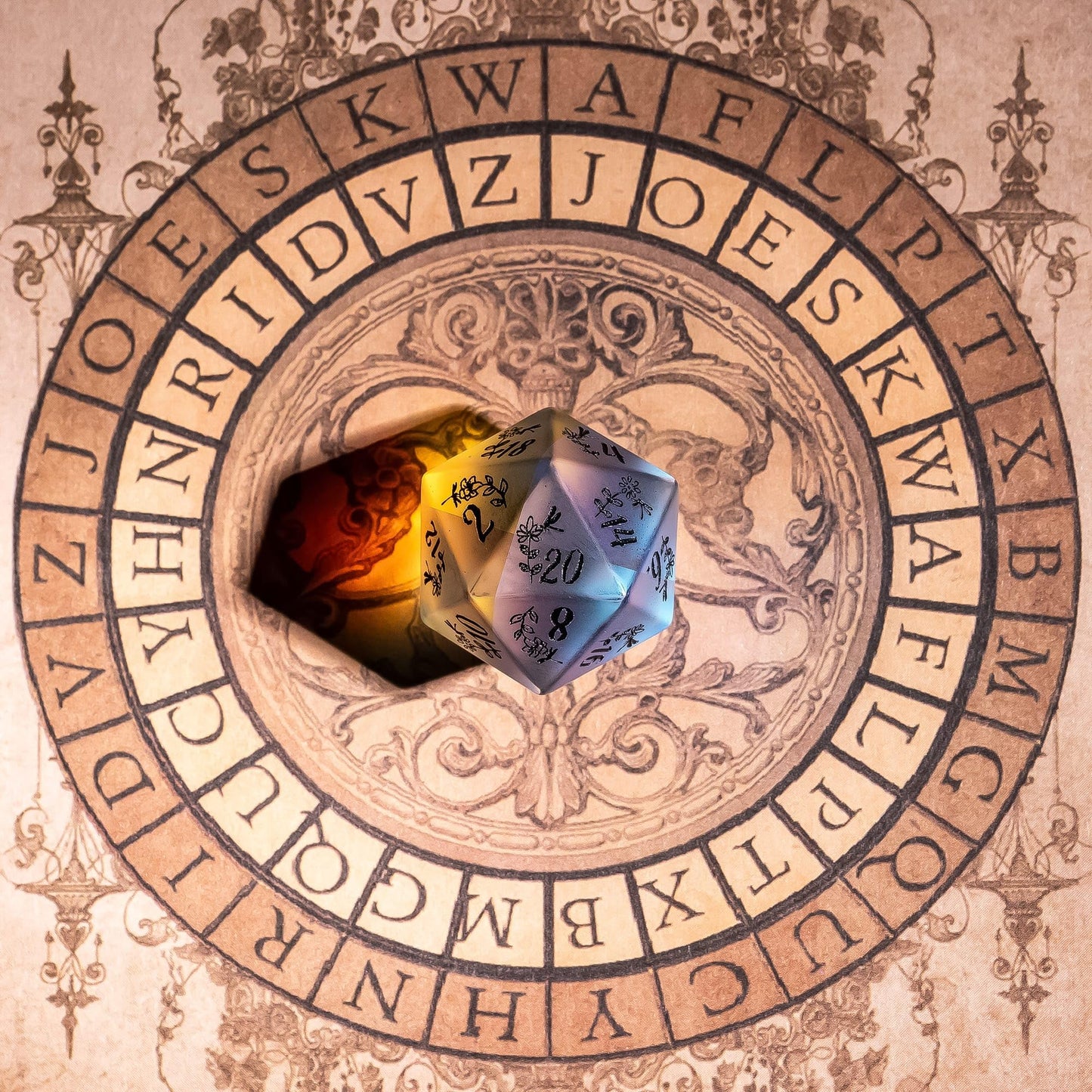 UDIXI Frosted Prism Glass Dice Set D&D RPG Dice Set with Leather Gift Box for Role Playing Games(Dragonfly and Flower)