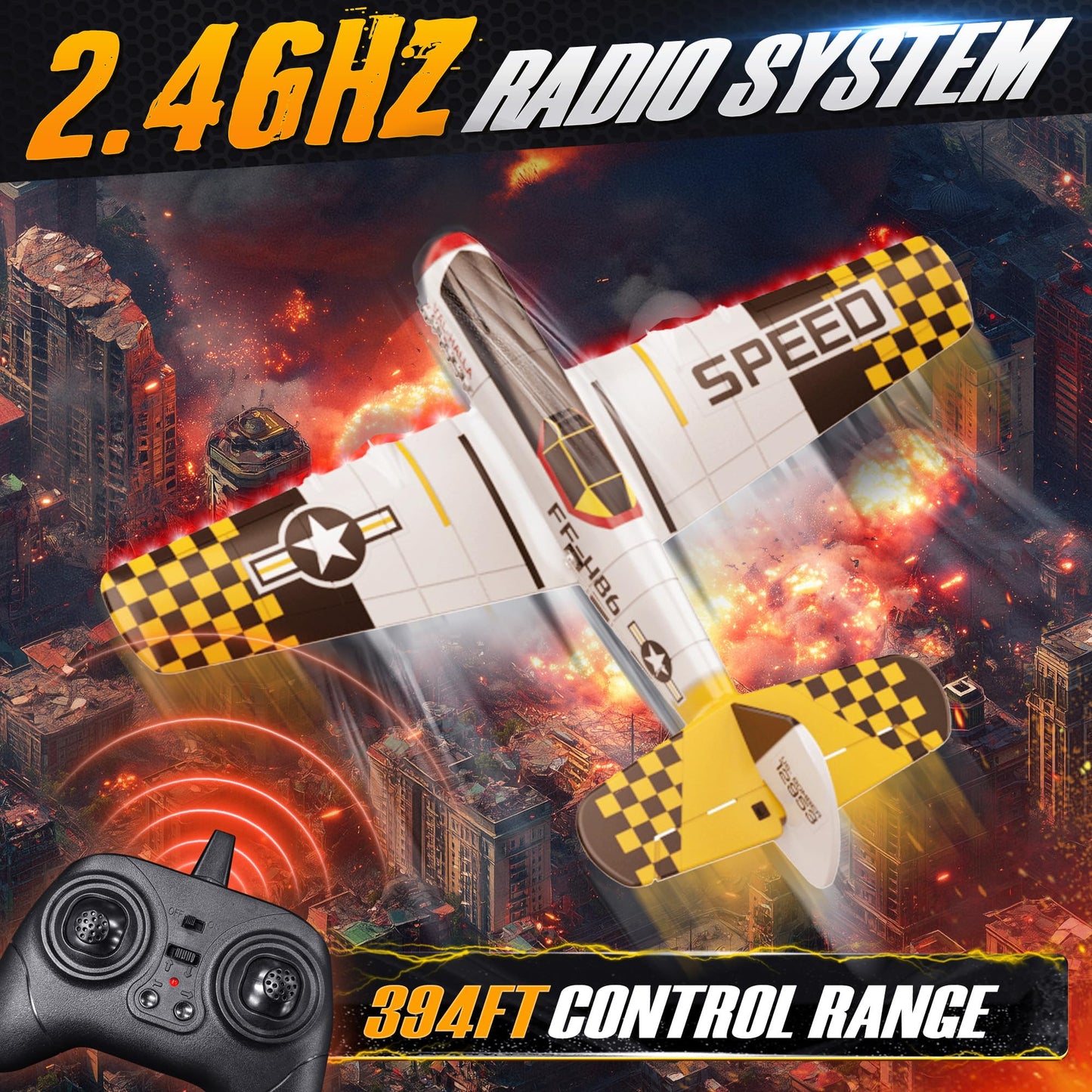 BEZGAR RC Plane, Drones for Kids, 6-axis Gyro Remote Control Airplane, RC Helicopter, Easy Control for Beginners Toys with Colorful LED Navigation Lights Yellow