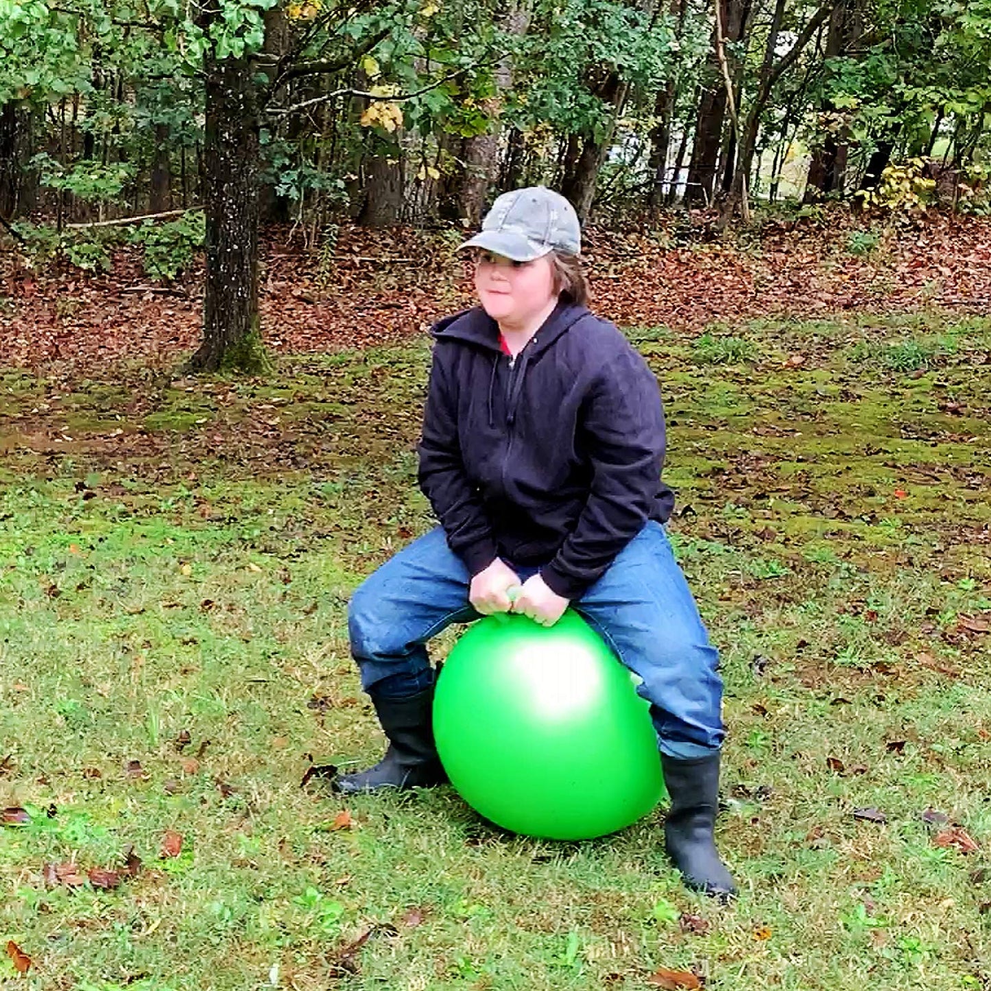 AppleRound Hippity Hoppity Jumping Ball with Pump, Bouncy Ball with Handle, 20in/50cm Diameter for Age 7-10, Kangaroo Bouncer, Space Hopper Hopball with Handle for Children, Plain Color (Green)