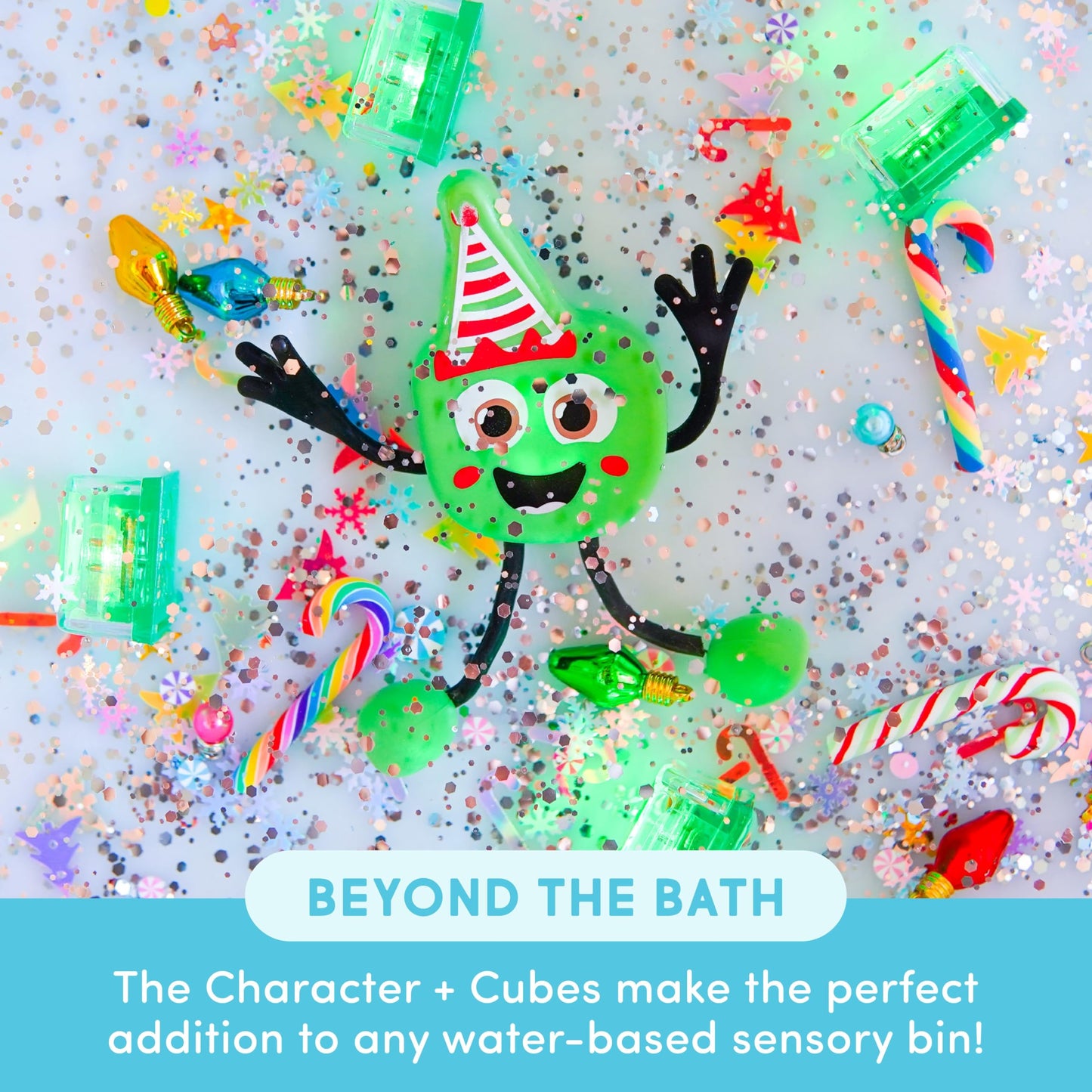Glo Pals Christmas Pal Water-Activated Bath Toy with 2 Reusable Light-Up Cubes for Sensory Play