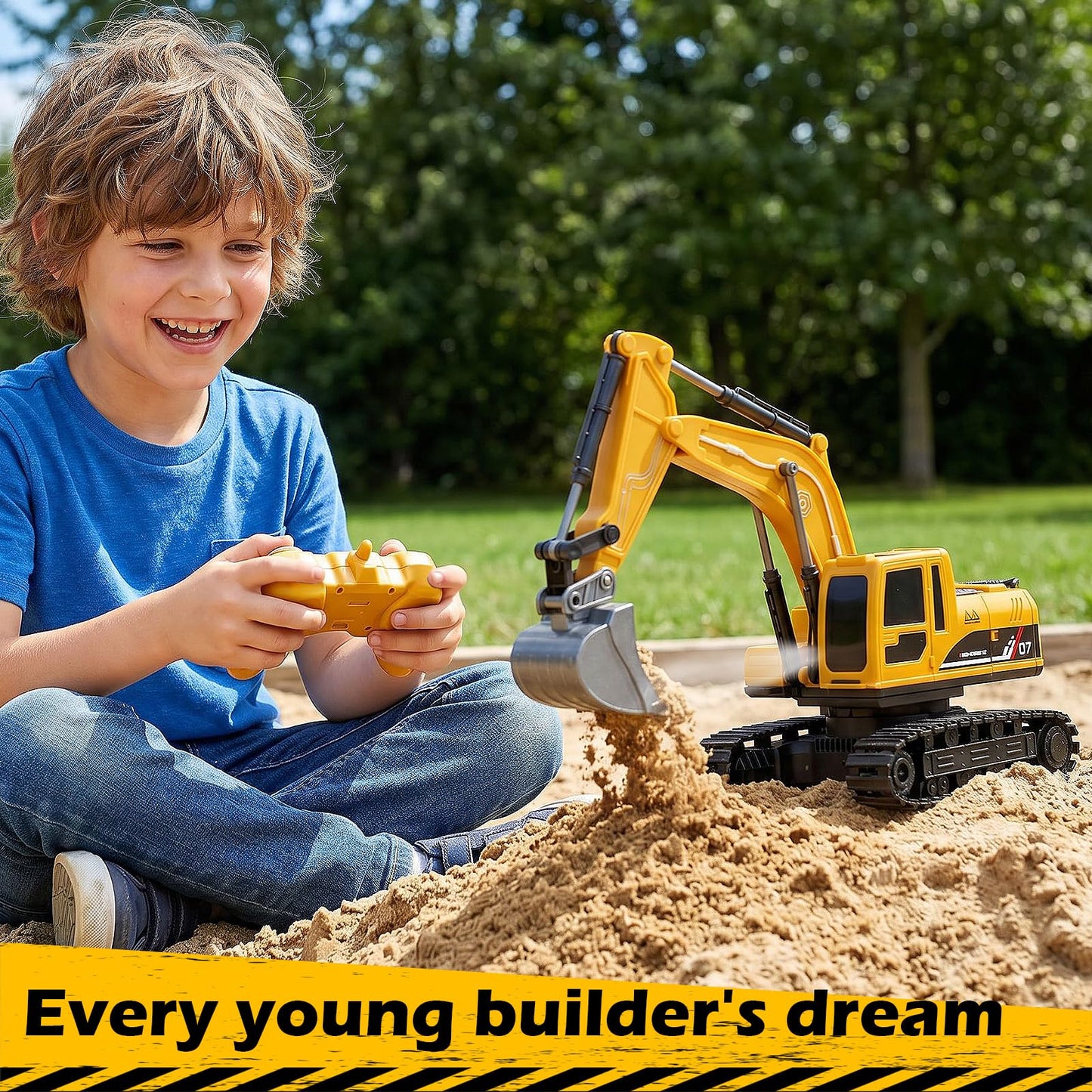 VGY Remote Control Excavator Toys for Boys,2.4GHz RC Excavator with Mute Function,Construction Toys for Kids Age 3-5 4-7 8-12 Year Old Birthday Gift