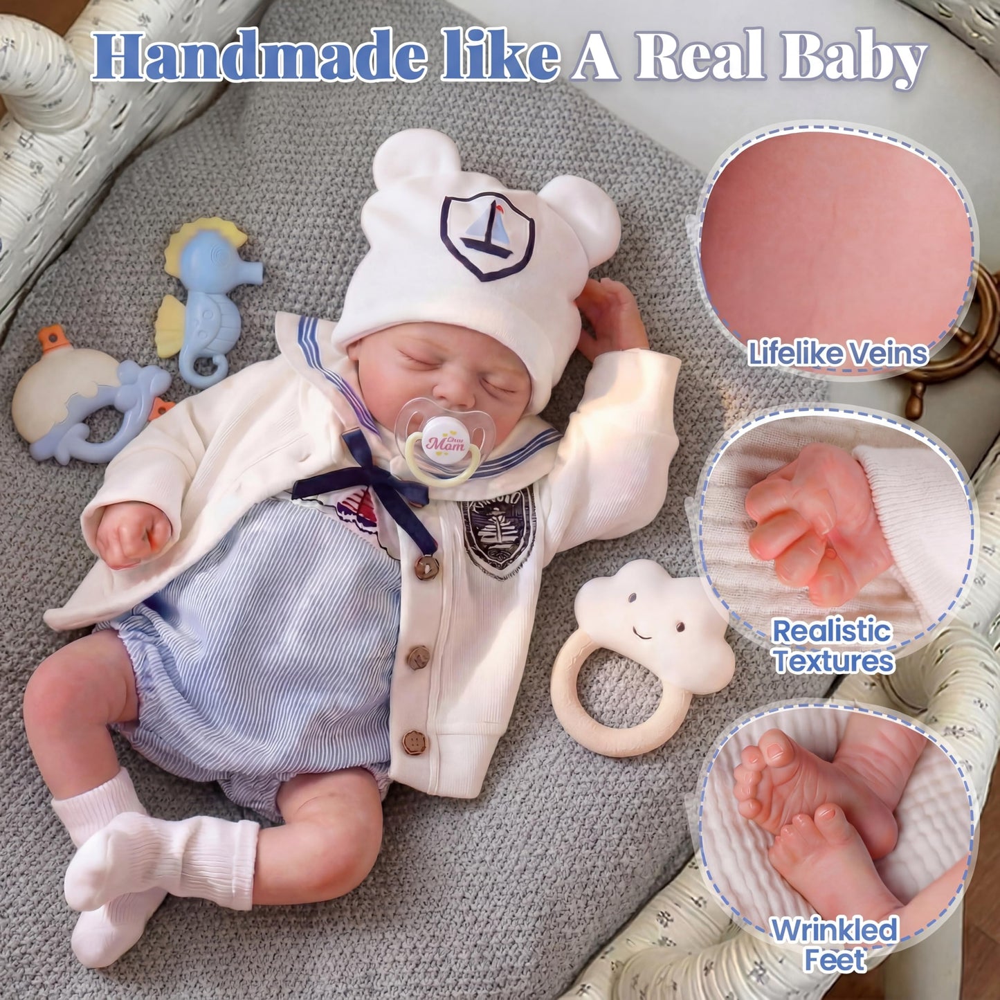 JIZHI Reborn Baby Dolls Boy - 20 Inch Cute Soft Realistic Newborn Baby Doll with Poseable Body, Real Life Baby Dolls with Accessories for 3+ Year Old Gifts, Pretend Play