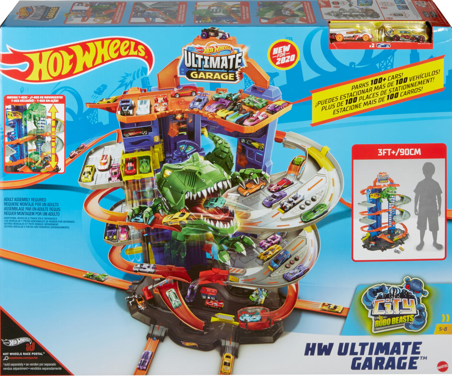 Hot Wheels City Robo T-Rex Ultimate Garage Multi-Level Multi-Play Mode Stores 100 Plus 1:64 Scale Cars Gift idea for Kids 3 and Older (Amazon Exclusive)