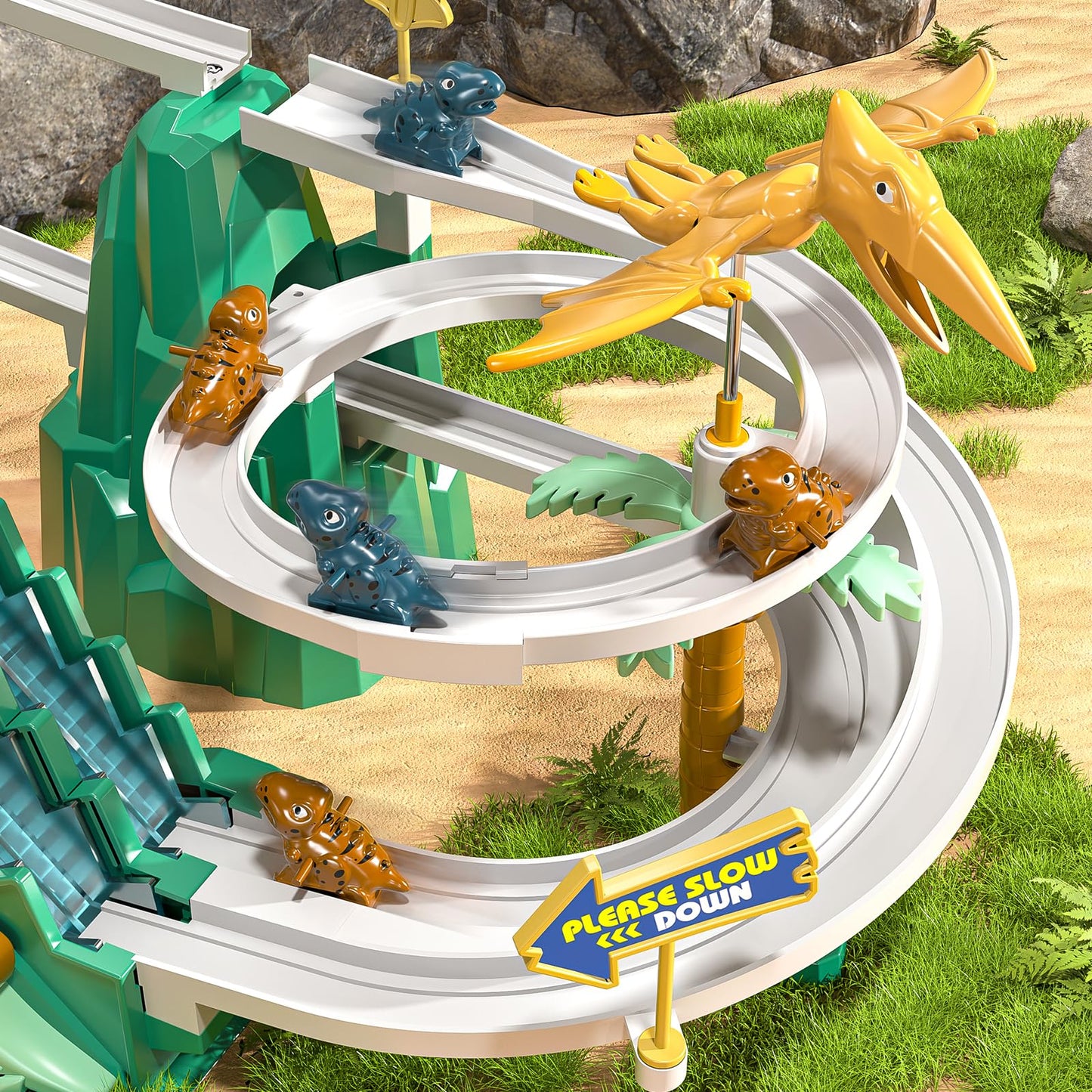 JUKUDAHU Dinosaur Climbing Slide Stair Toy for Toddlers Aged 3 4 5 6 7 8 - Racing Track Game Set, Sliding Car Toy, Dinosaur Themed with Light and Music, Birthday Dinosaur Gifts for Boys Girls Kids
