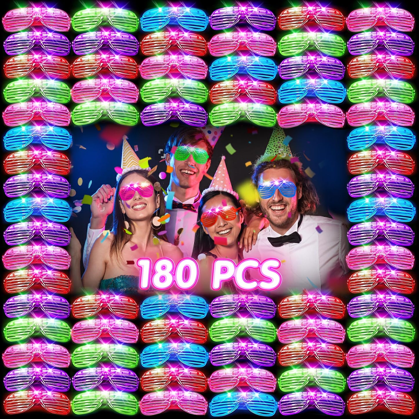 HONLYNE 180 PCS Light Up Glasses, Glow In The Dark Party Supplies, LED Glasses, Neon Flashing Glasses Bulk for Kids and Adults, Glow Glasses for Glow Party, Wedding, Birthday, Halloween, Rave Carnival