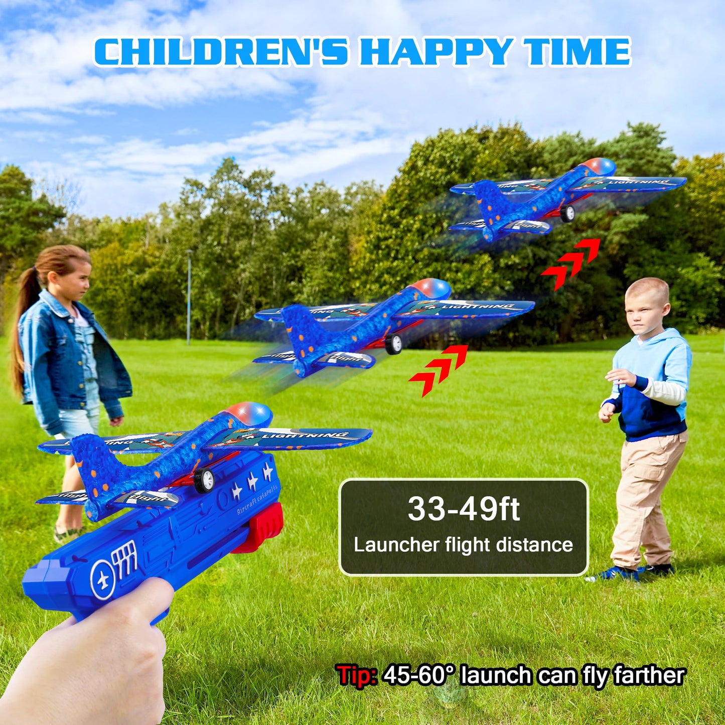 LJZJ 6 Pack Airplane Launcher Toys, 2 Flight Modes LED Foam Glider Catapult Plane, Outdoor Flying Toy for Kids, Birthday Gifts for Boy Girl 4 5 6 7 8 9 10 11 12 Year Old, B-Day Party Supplies