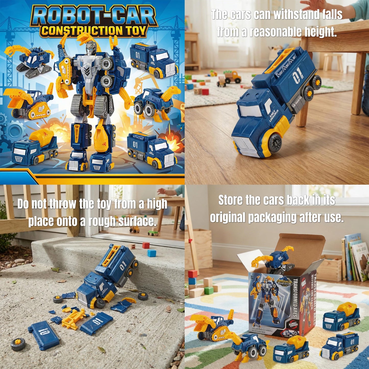 Construction Trucks Toy Dinosaur Vehicles Magnetic Set, 5-in-1 Educational STEM Building Car Kit, Transform to Big Robot, Holiday Present Birthday Gift for Toddler Kid 3 4 5 6 7 Year Old Boys Girls