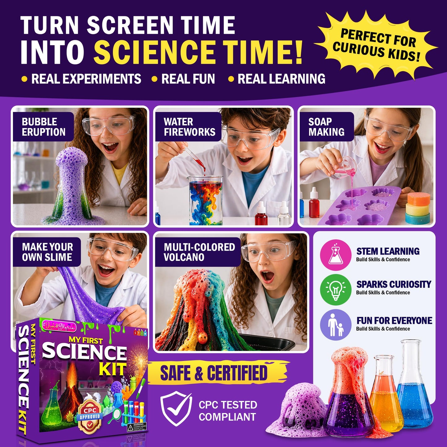 Jim&Gloria Science Kits for Kids Age 5-7 8-12 Year Old Birthday Gifts for Girls Boys, Learning & Educational Toys, Stem Toys, Chemistry Set, Science Experiments for Kids Volcano Projects