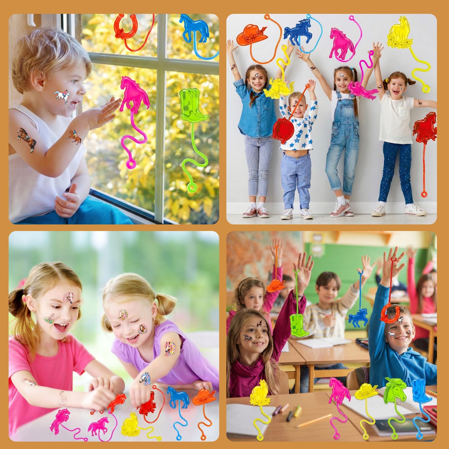 48PCS Horse Party Favors - 24PCS Temporary Tattoos & 24PCS Stick Hands Party - Perfect Birthday Party Supplies, Goodie Bag Stuffers, Treasure Box Toys, Classroom Prizes, and Student Gifts