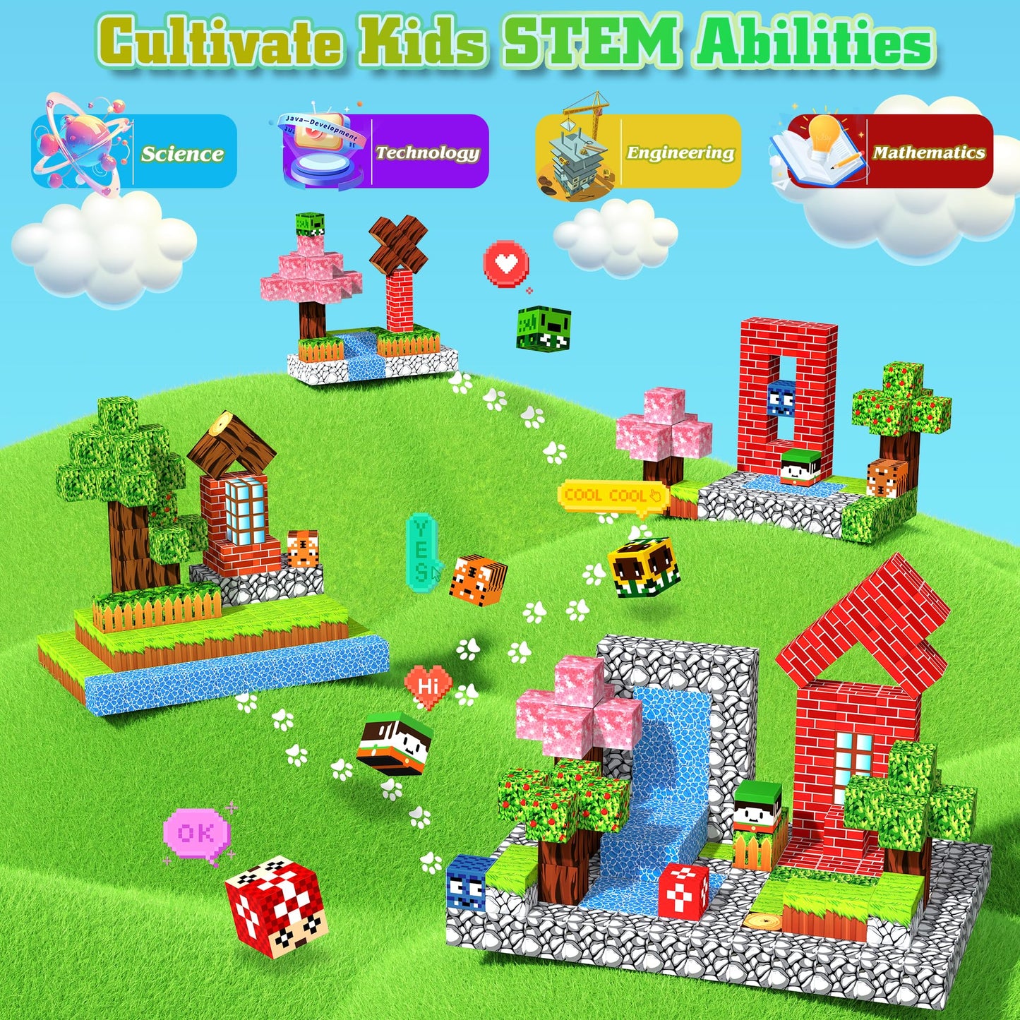 Hltyigr 150PCS Magnetic Blocks, Magnetic Building Blocks, Magnet Blocks Cubes, STEM Educational Stacking Magnet Toy for Kids Ages 3 4 5 6 7 8 9 10 11 12, Birthday Gifts for Boys, Girls - Forest World