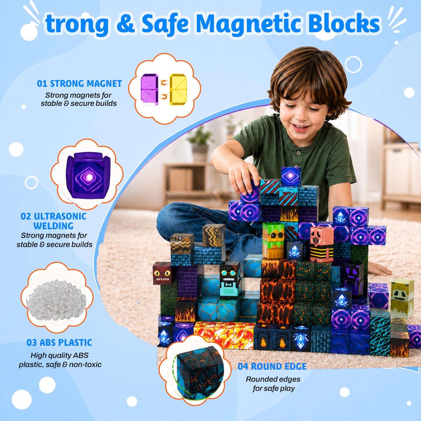 Murayad 200PCS Magnetic Blocks Set for Kids Ages 3+Educational Magnet Building Construction Blocks, Creative Sensory Montessori Preschool Learning Toys & Birthday for Toddlers, Boys & Girls