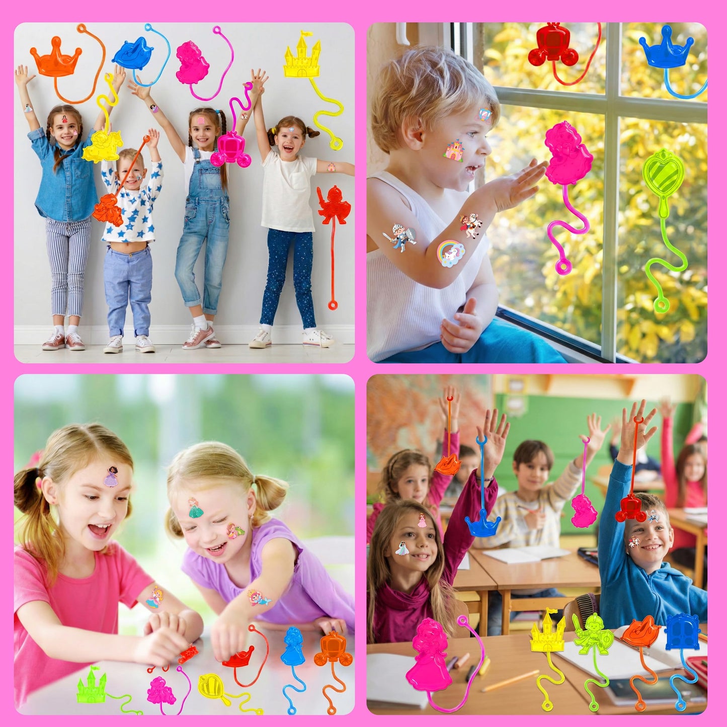 48PCS Princess Party Favors - 24PCS Temporary Tattoos & 24PCS Stick Hands Party - Perfect Birthday Party Supplies, Goodie Bag Stuffers, Treasure Box Toys, Classroom Prizes, and Student Gifts