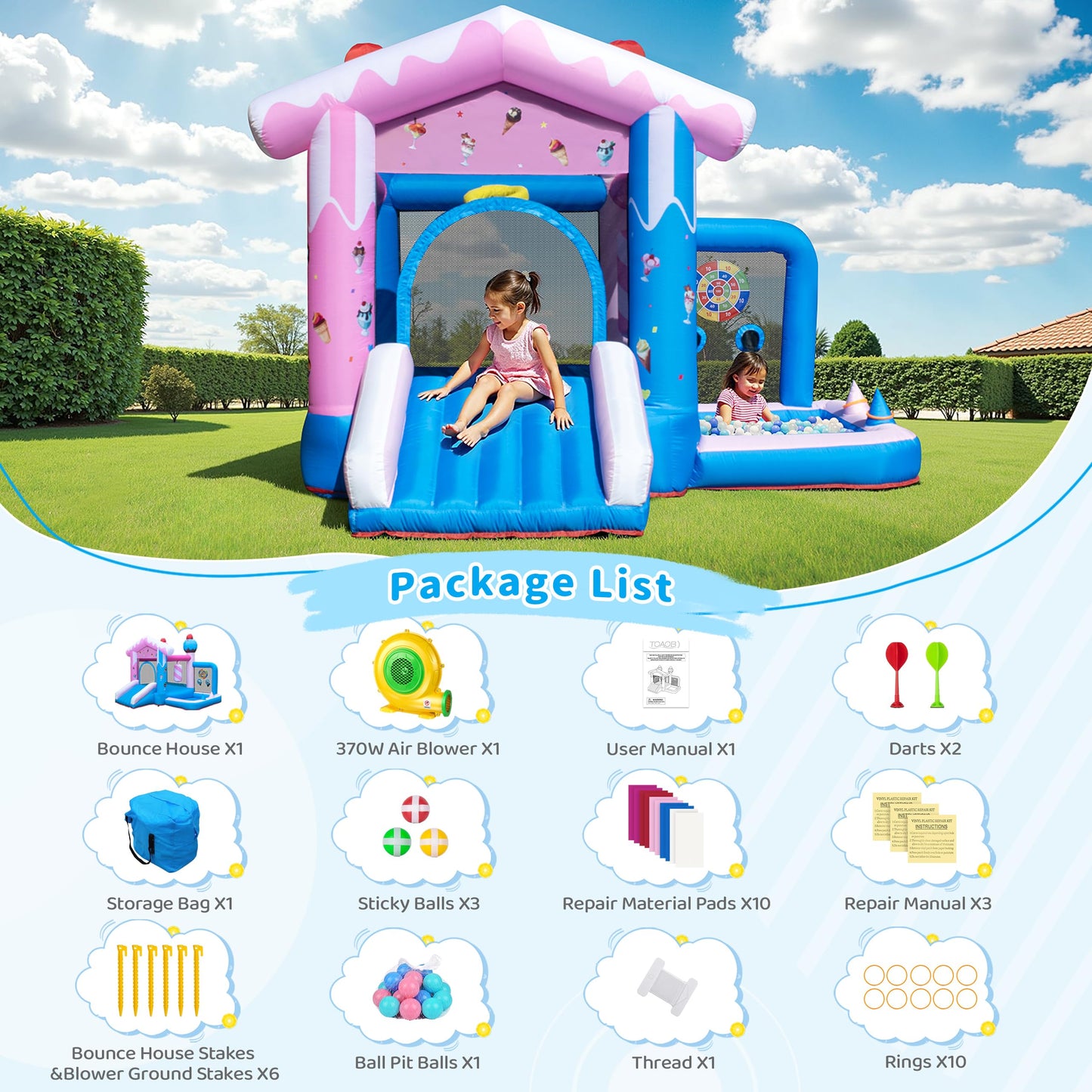 TOAOB Inflatable Bounce House - 8-in-1 Bouncer House for Kids Ages 3-6, Indoor & Outdoor Bouncy Jumping Castle Slide with Blower for Backyard Birthday Party