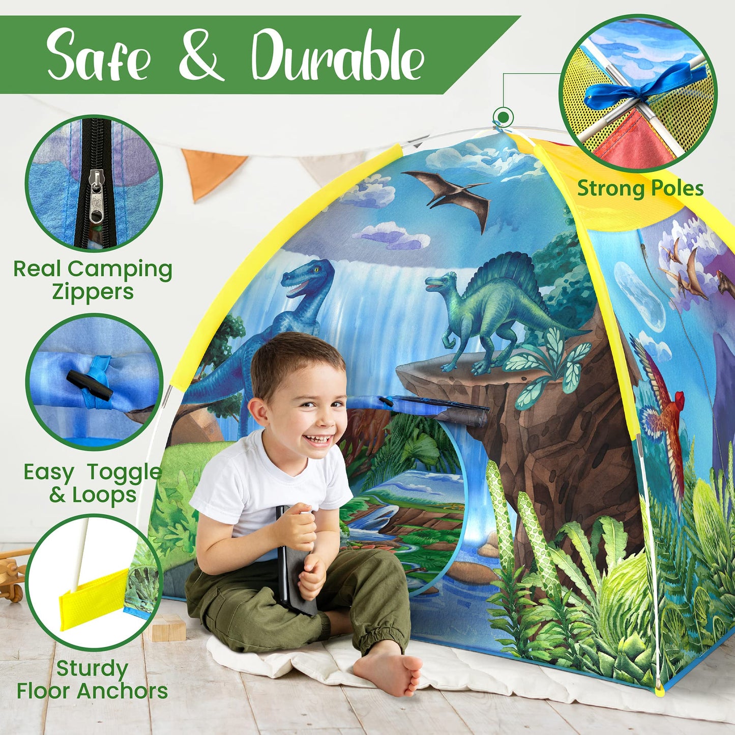 W&O Dino Super Dome with Roar Button, Dinosaur Toys and LED Lights - Epic Dinosaur Tent for Kids Aged 3-12 Perfect for Indoor & Outdoor Adventures