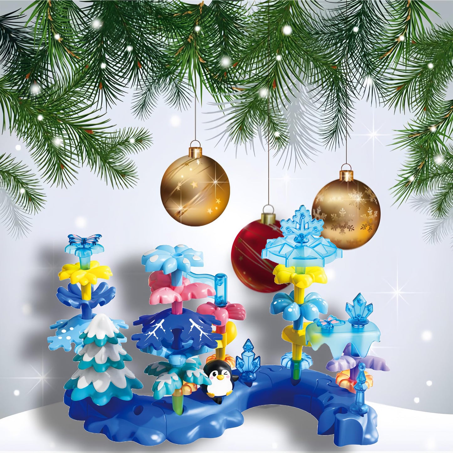 PSDVAYI Toys for 3 4 5 6 Years Old Toddlers, Snow Garden Stacking Toys,40 PCS DIY Building Blocks, STEM Educational Preschool Kindergarten Toy, Christmas Birthday Easter Gift with Storage Bag