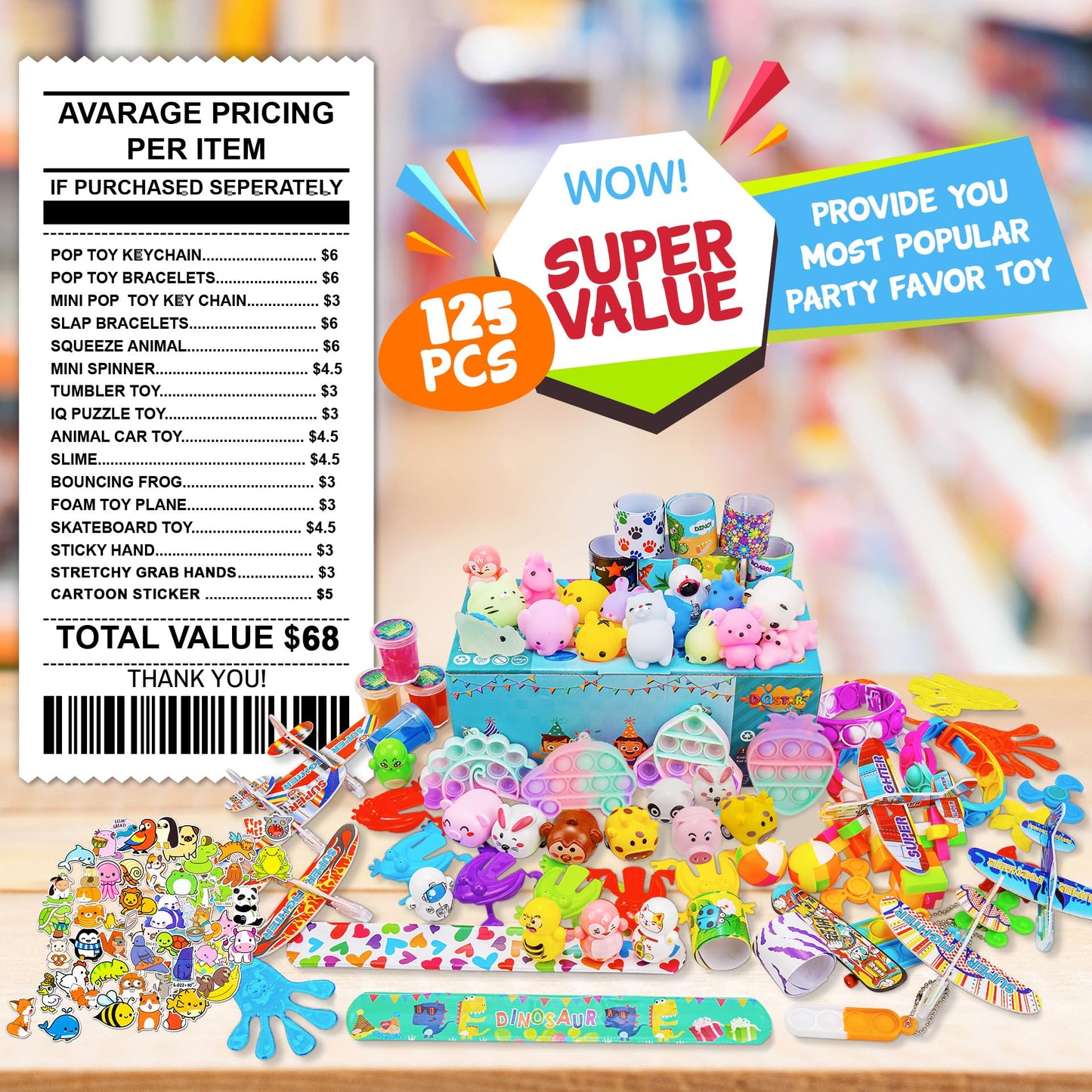 DQstar Party Favors Toy for Kids 4-8-12, Treasure Box Prizes for Classroom, Goodie Bags Stuffers, Prize Box Toys, Birthday Party Gifts, Carnival Prizes, Pinata Fillers, Treasure Chest