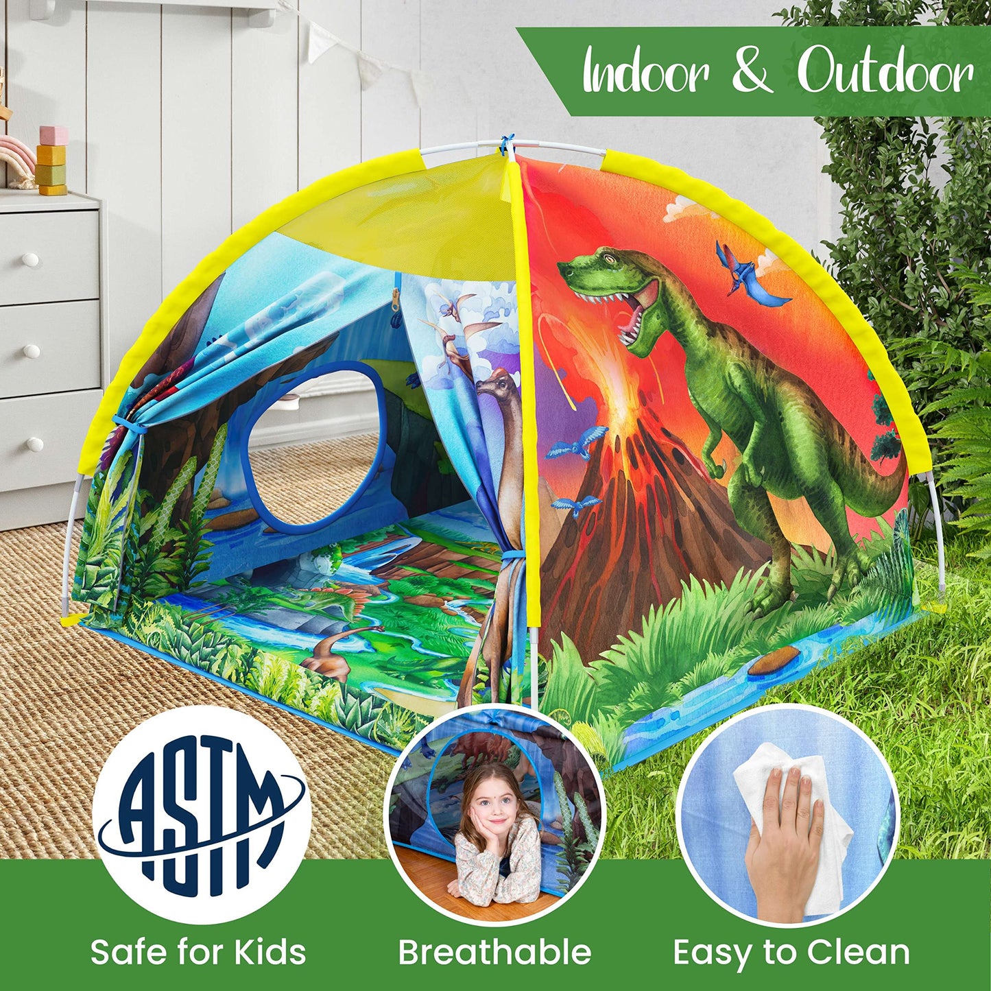 W&O Dino Super Dome with Roar Button, Dinosaur Toys and LED Lights - Epic Dinosaur Tent for Kids Aged 3-12 Perfect for Indoor & Outdoor Adventures