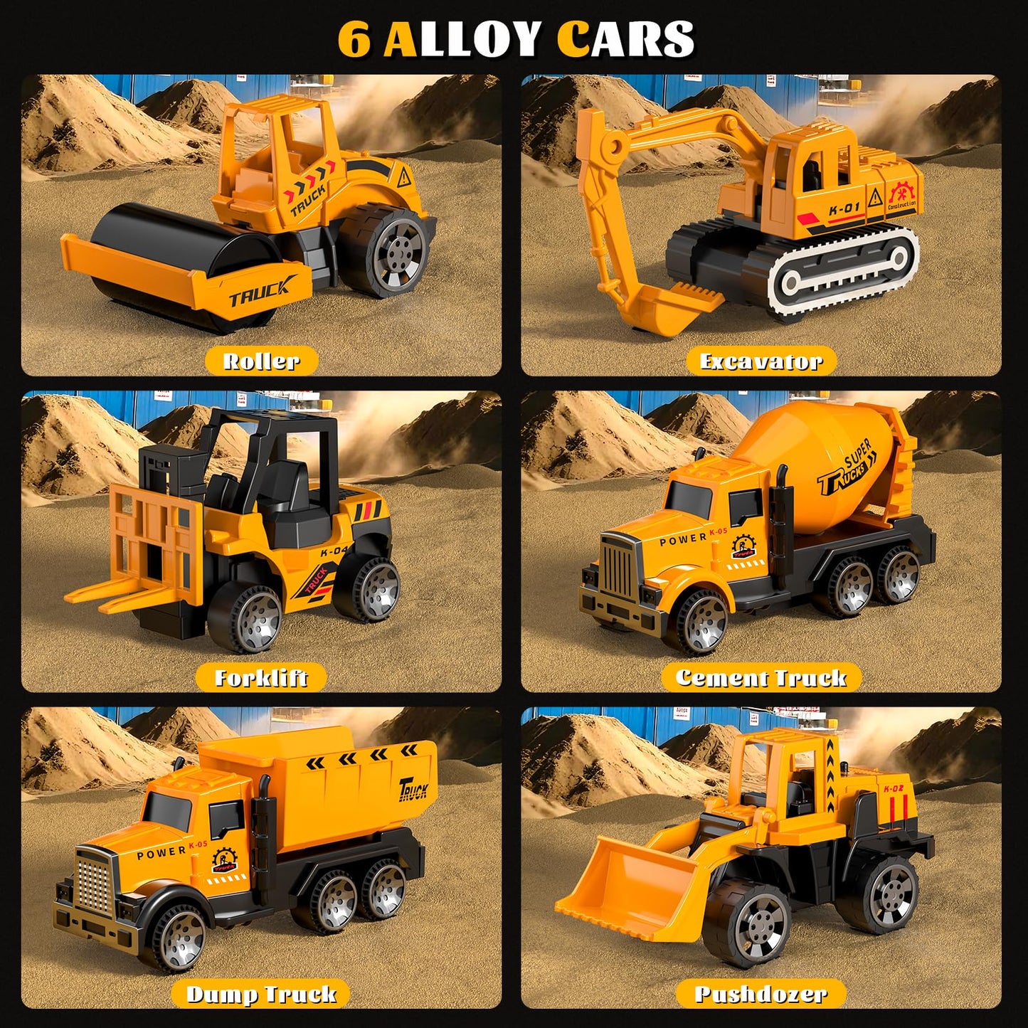 Toddler Boys Construction Truck Set: Construction for Boy 3 4 5 6 Years Old | with Play Mat and Die-Cast Toy Car | Birthday Gifts Toys for 3-8 Year Old Boys | Kids Toys Cars with Light and Sound