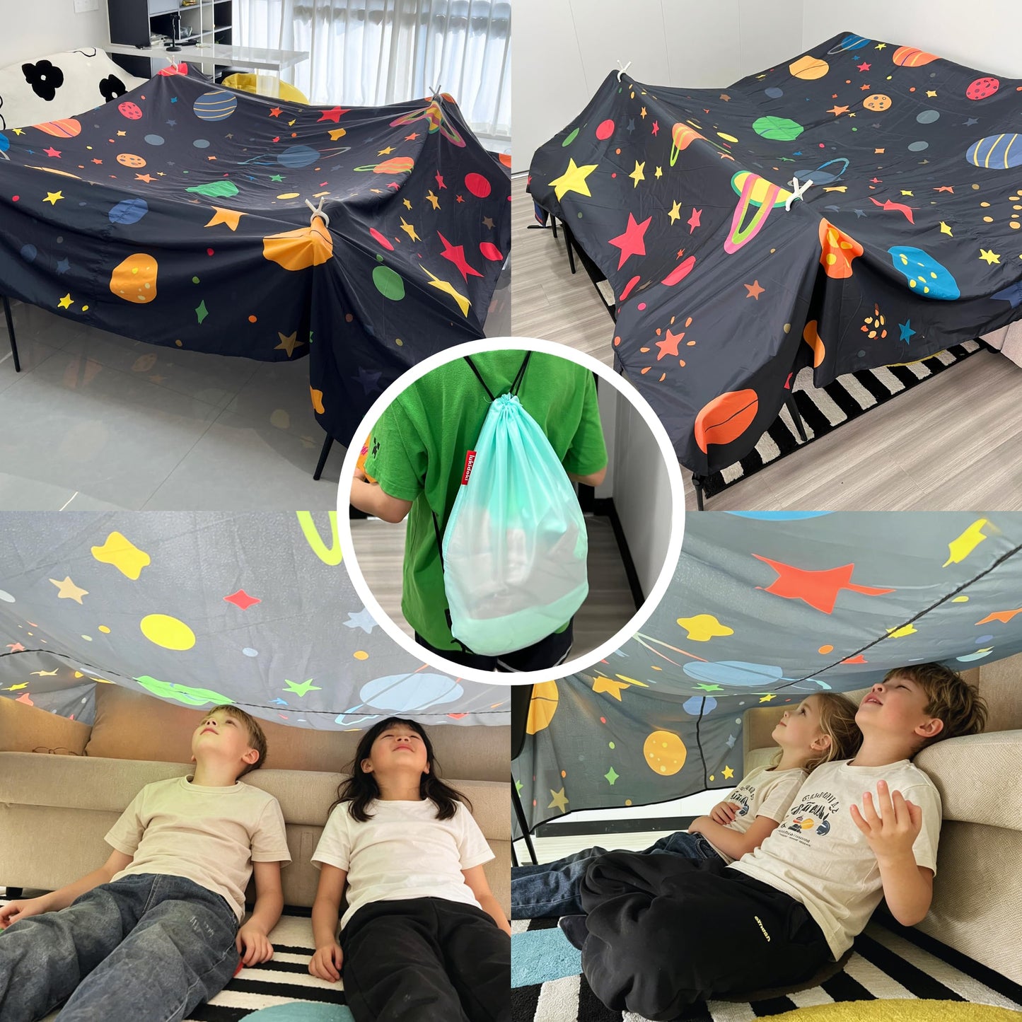 Magic Fort Building Kit for Kids - Large Lightweight Blanket Fort Making Kit Clips with CPC Certification - Portable Playhouse Play Tent Fort - Indoor/Outdoor Girls/Boys Toys Ages 4-5 6 7 8-12