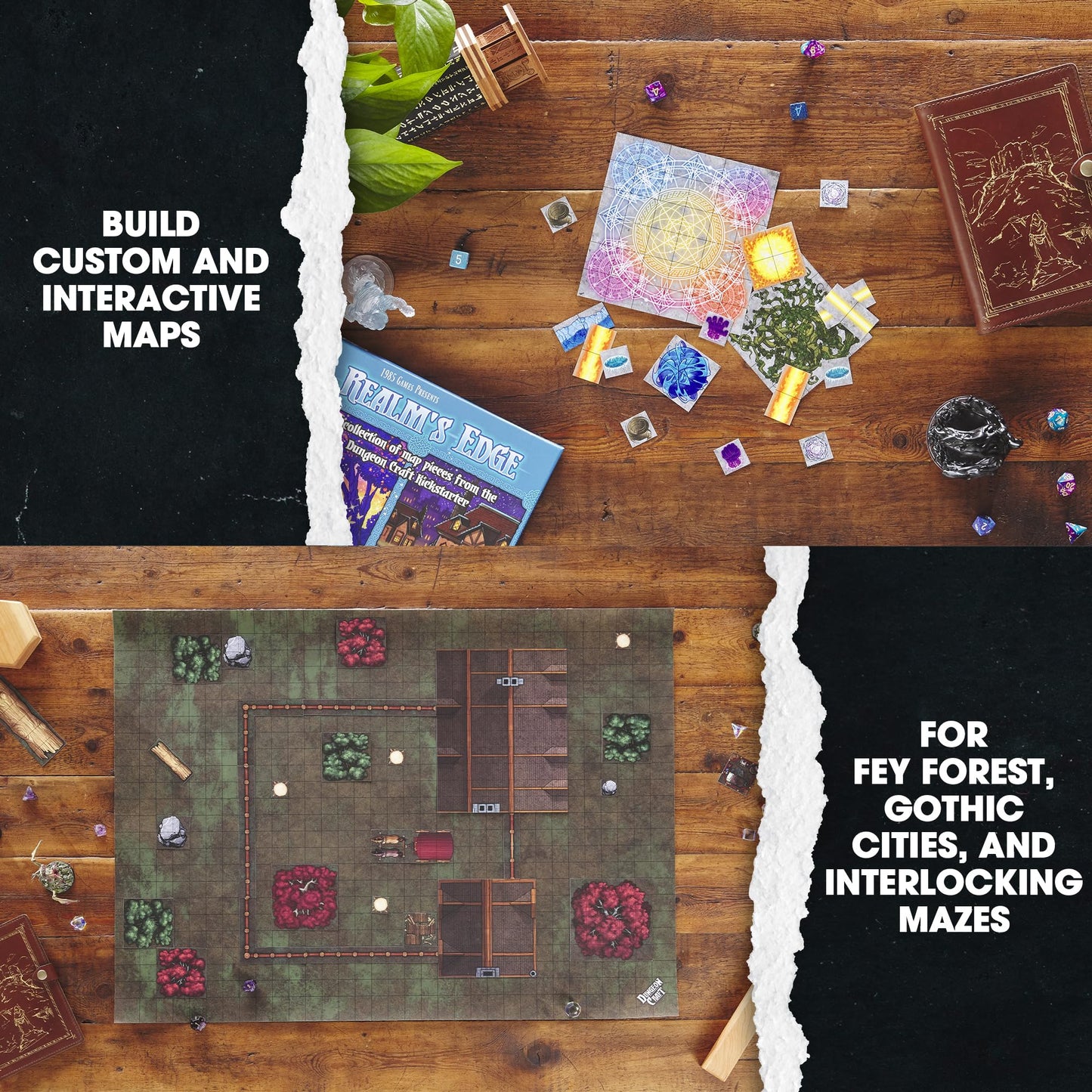 DUNGEON CRAFT Realm's Edge Book by 1985 Games - Immersive Dungeon Game with Dry Erase Maps for Endless Adventures - Water Resistant Game with Loose Leaf Inside a Custom Box & DND Map